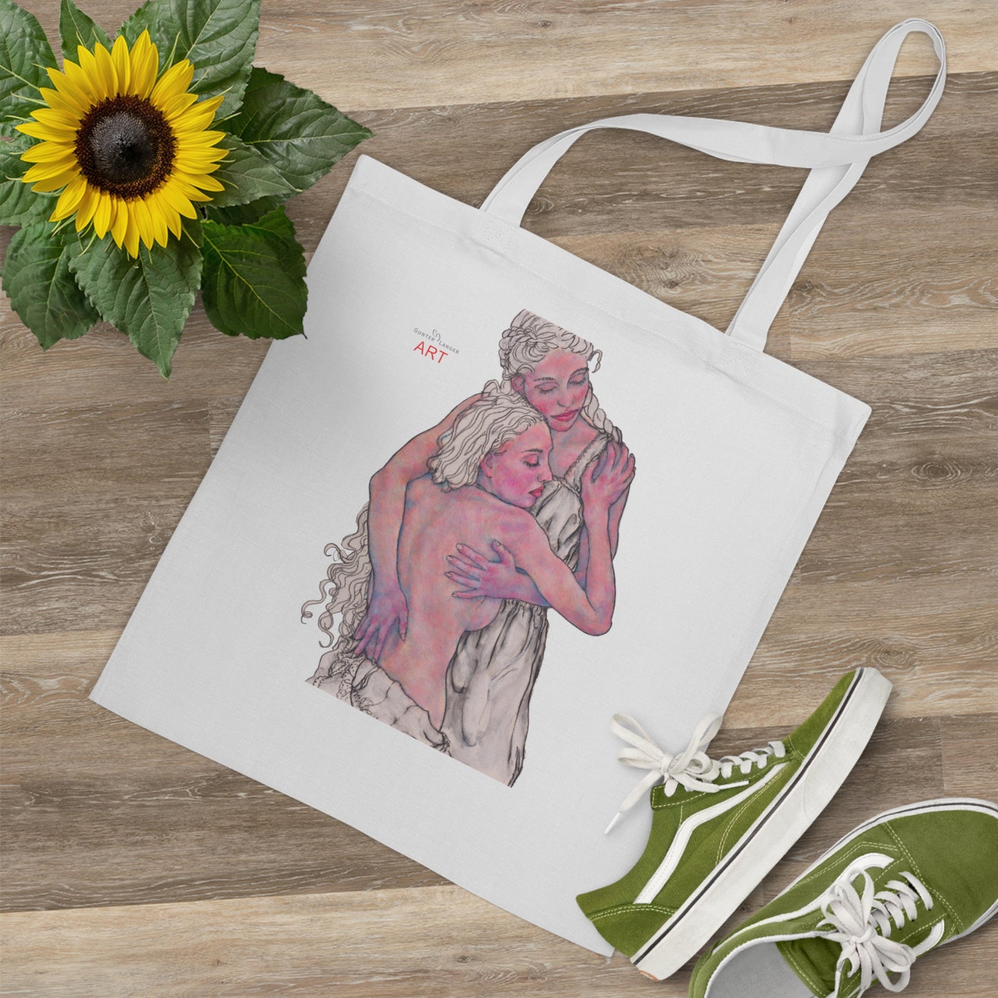Tote Bag - Mutter und Tochter - Motiv "Zuflucht, Einseitig bedruckt, H 30,5 cm