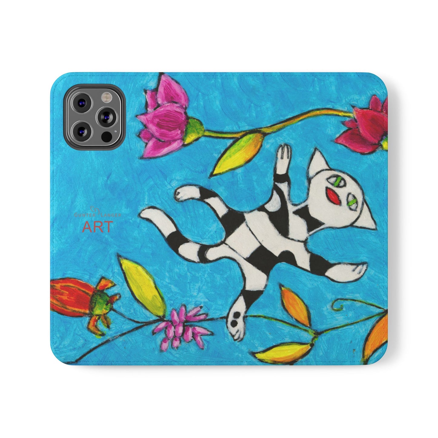 Flip Cases - Motiv: Gescheckte Katze schwebt