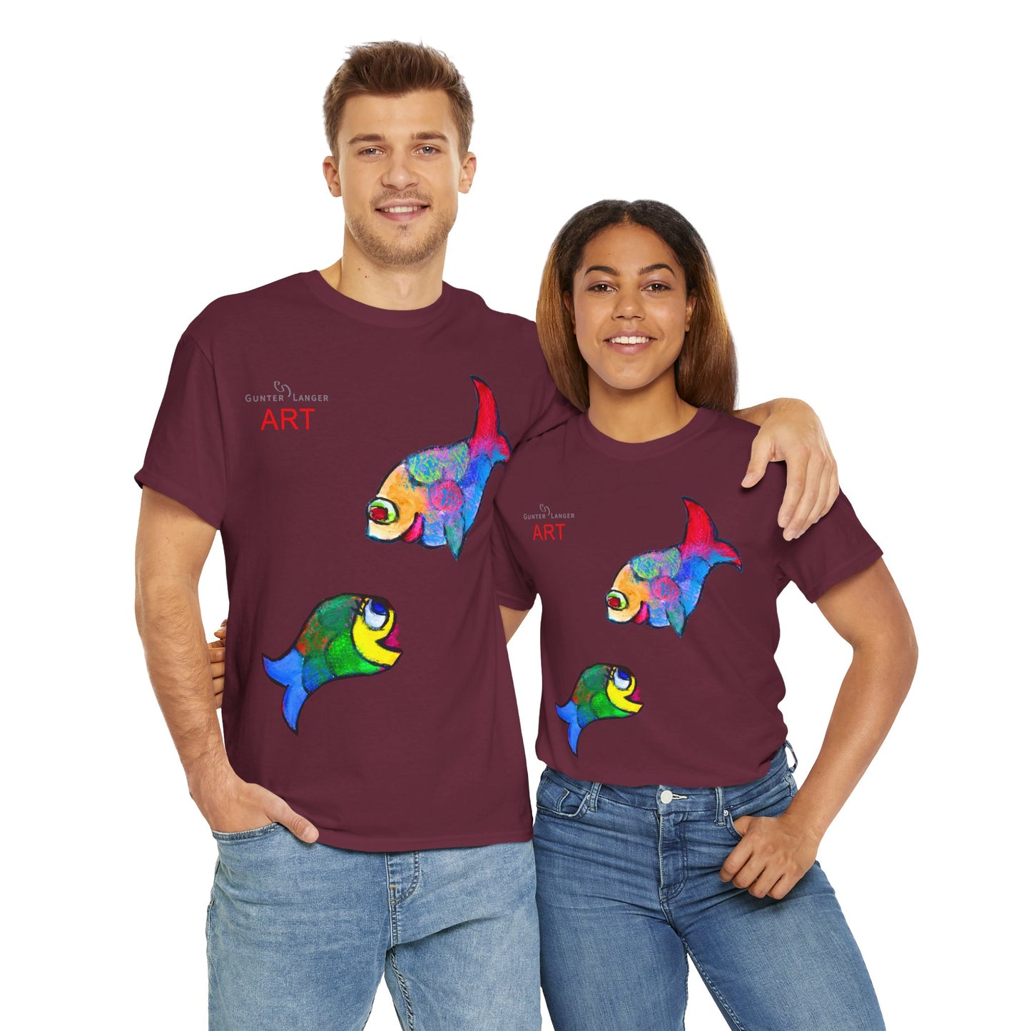 Unisex Heavy Cotton Tee - Motiv: Front Zwei Fische zueinander