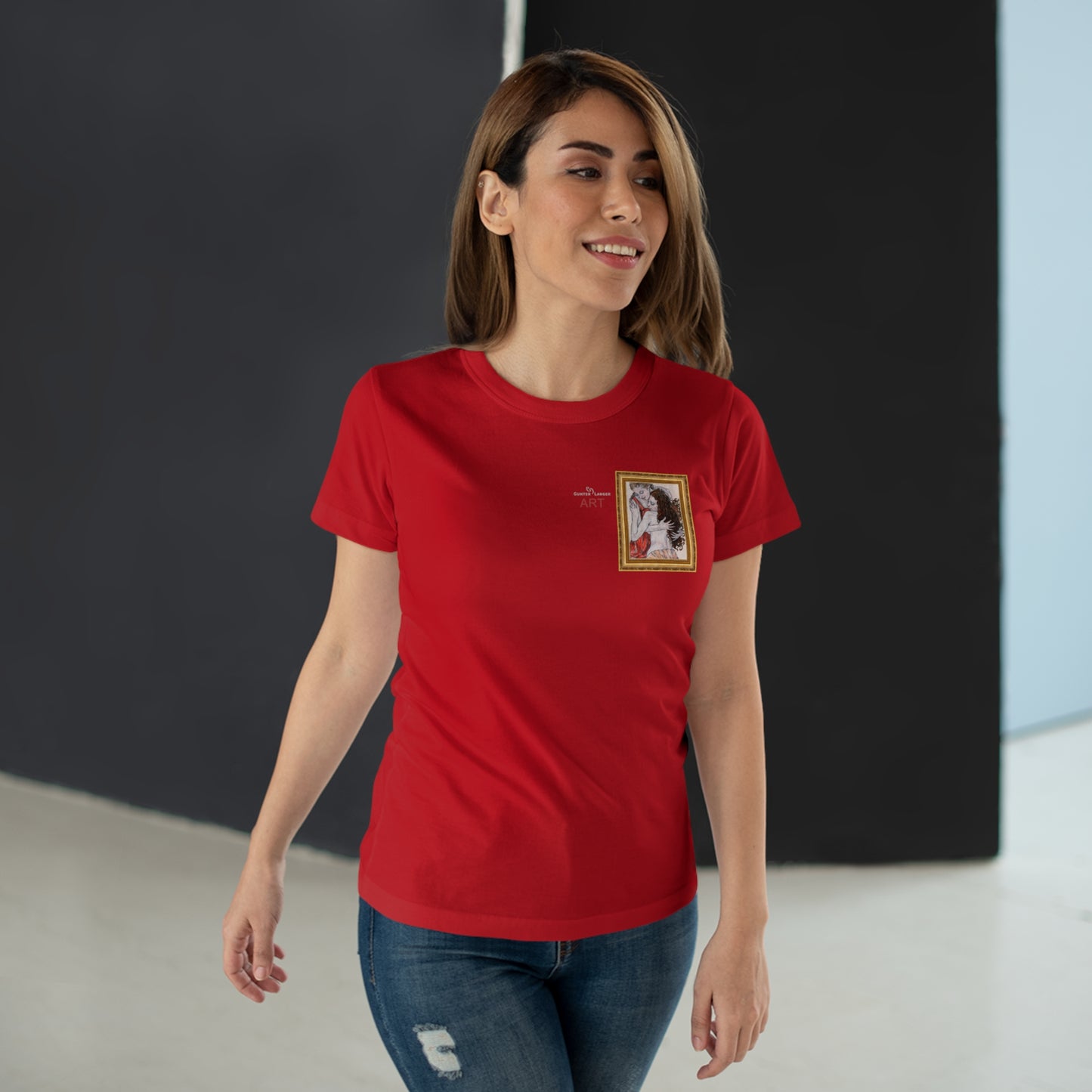 Single Jersey Women's T-shirt - dunkel - Motiv: Bei dir, H 11 cm