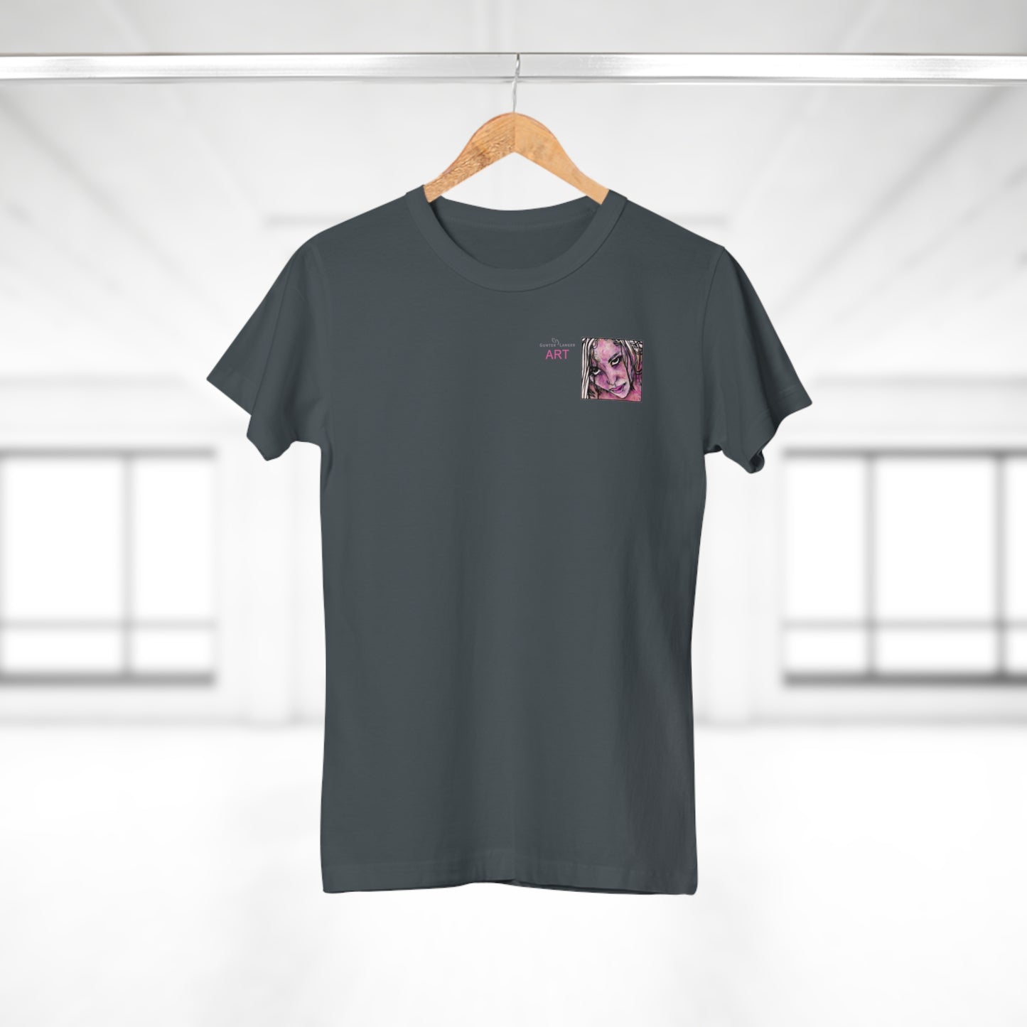 Single Jersey Women's T-shirt- dunkel - Motiv: Stella, Ausschnitt, H 6,3 cm
