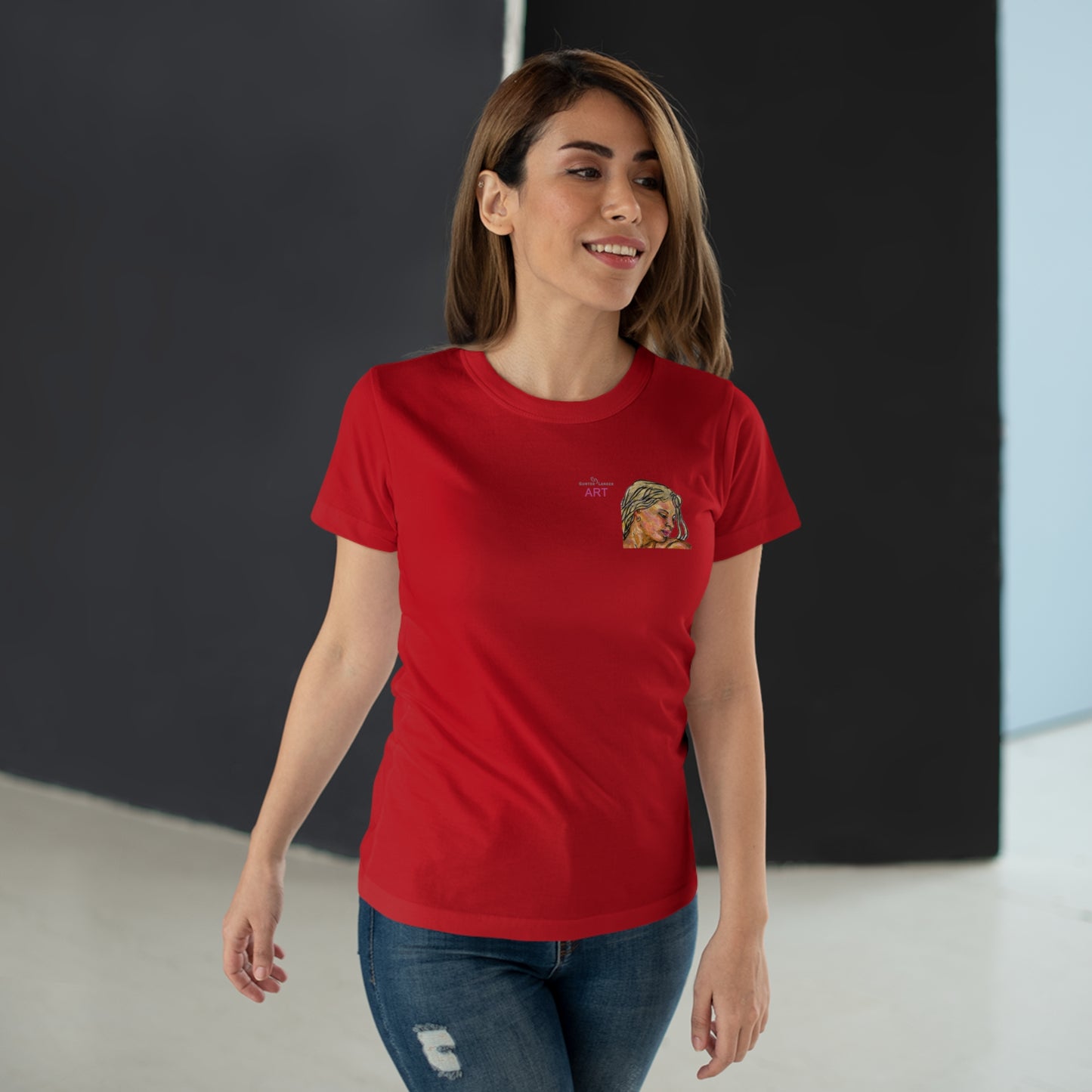Single Jersey Women's T-shirt- dunkel - Motiv: Erna, Ausschnitt, H 8 cm