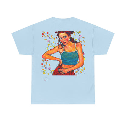 Unisex Heavy Cotton Tee - Motiv: Front, Lea, H 13cm & Rückseite, Lea A02, Ranken, 40 cm, Neck Label