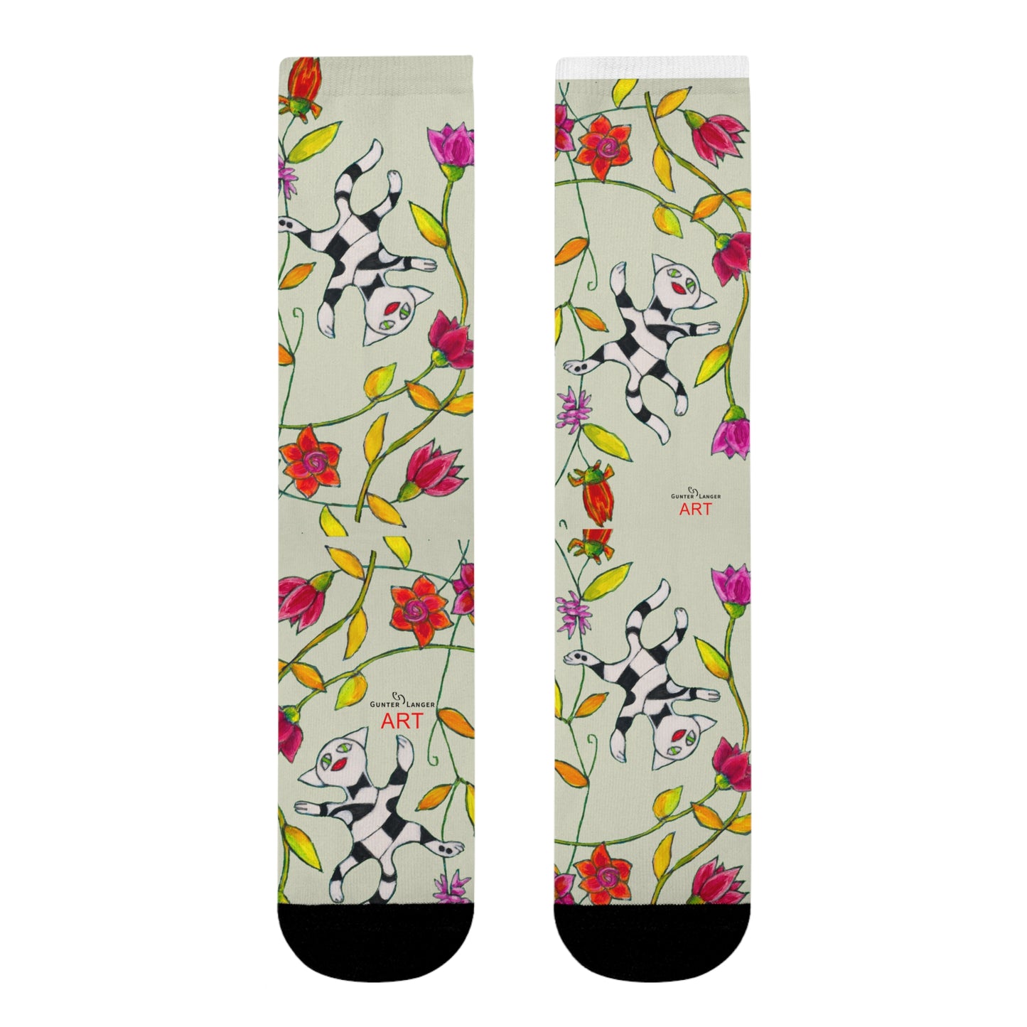 Sublimation Crew Socks (EU) - Motiv: Katze fliegt durch Ranken M