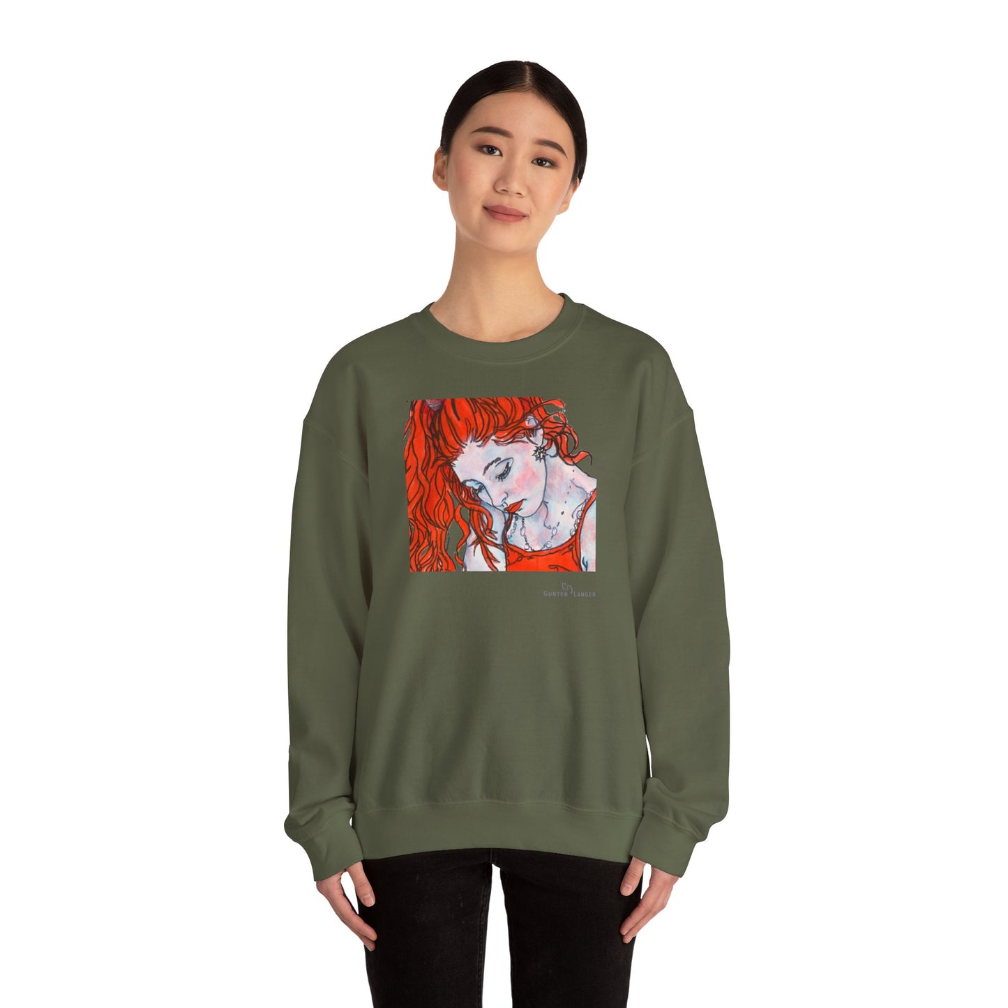Unisex Heavy Blend™ Crewneck Sweatshirt - Motiv: Front Julia (Ausschnitt, 21,5 cm) & Rückseite Julia, H 43 cm