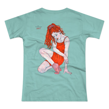 Single Jersey Women's T-shirt - hell - Motiv:  Front Julia, Ausschnitt 6,7 cm & Rückseite Julia, H 37 cm