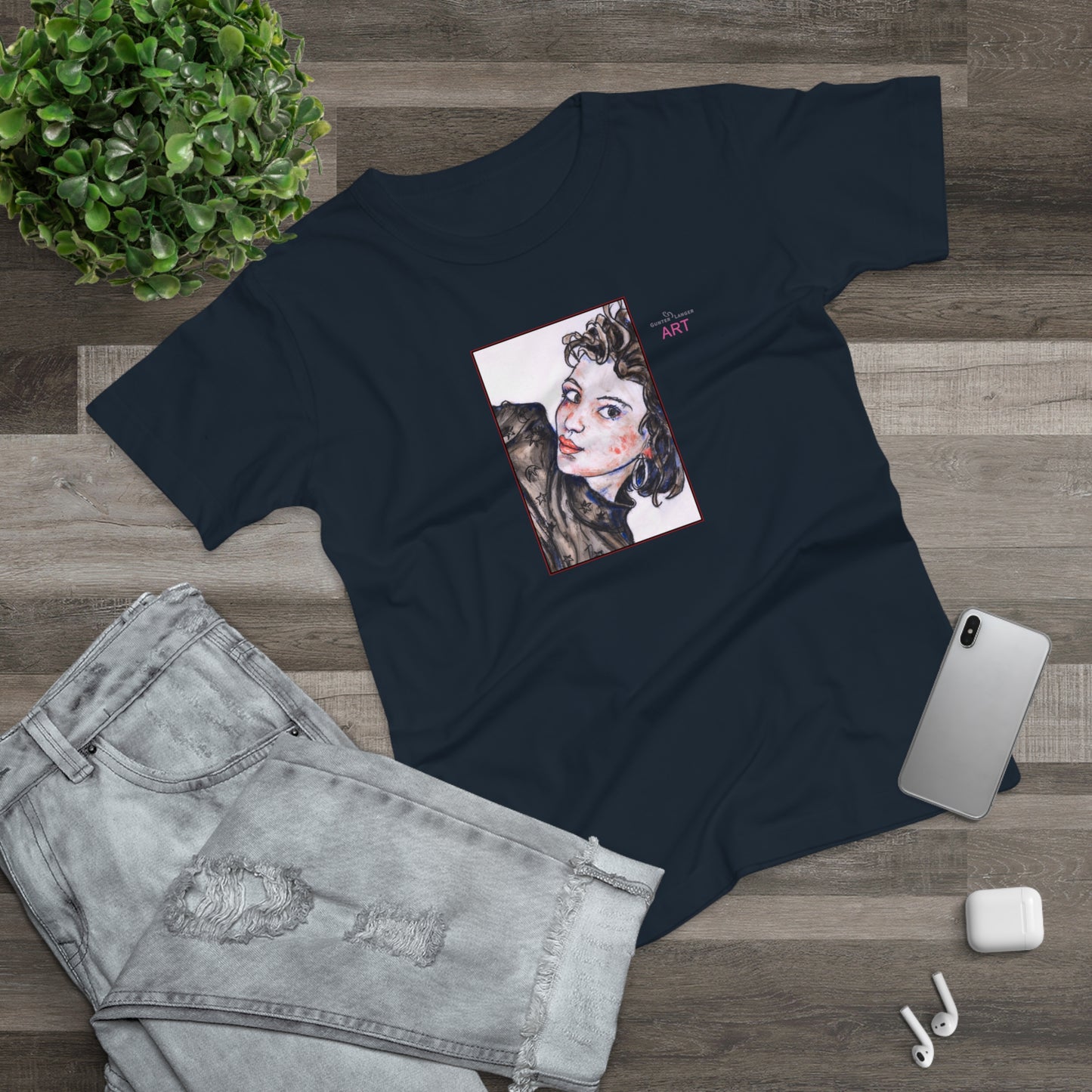 Single Jersey Women's T-shirt - dunkel - Motiv: Front Annette, H 20 cm & Rückseite Annette, H 35,56 cm