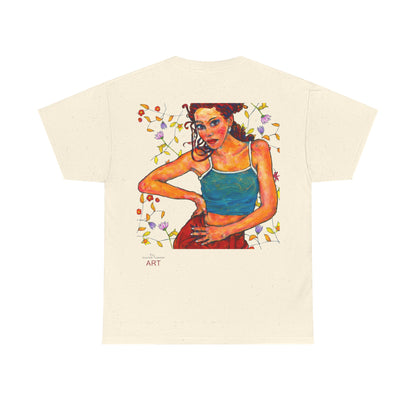 Unisex Heavy Cotton Tee - Motiv: Front, Lea, H 13cm & Rückseite, Lea A02, Ranken, 40 cm, Neck Label