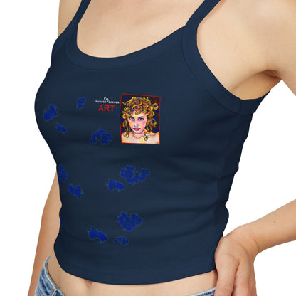 Women's Spaghetti Strap Tank Top - Motiv Front Antonietta, blaue Punkte & Rückseite Mikado