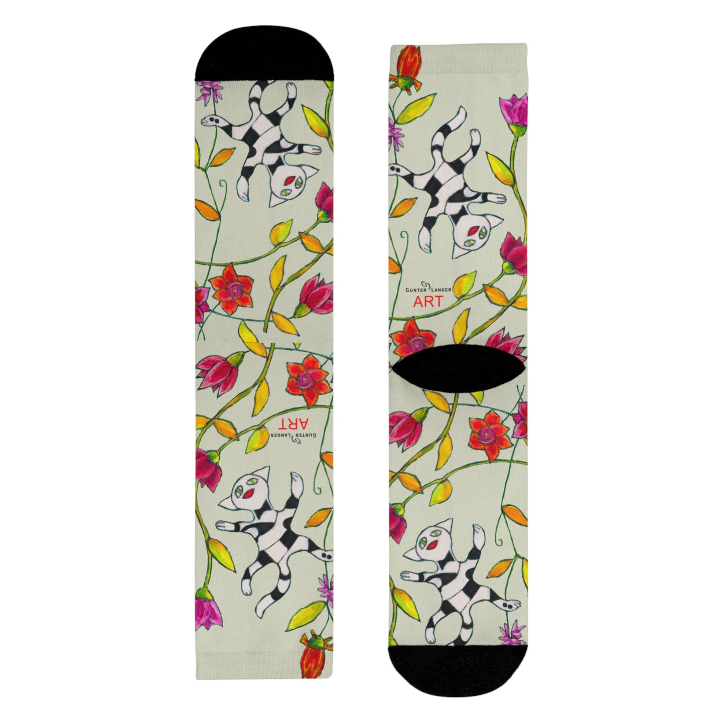 Sublimation Crew Socks (EU) - Motiv: Katze fliegt durch Ranken L