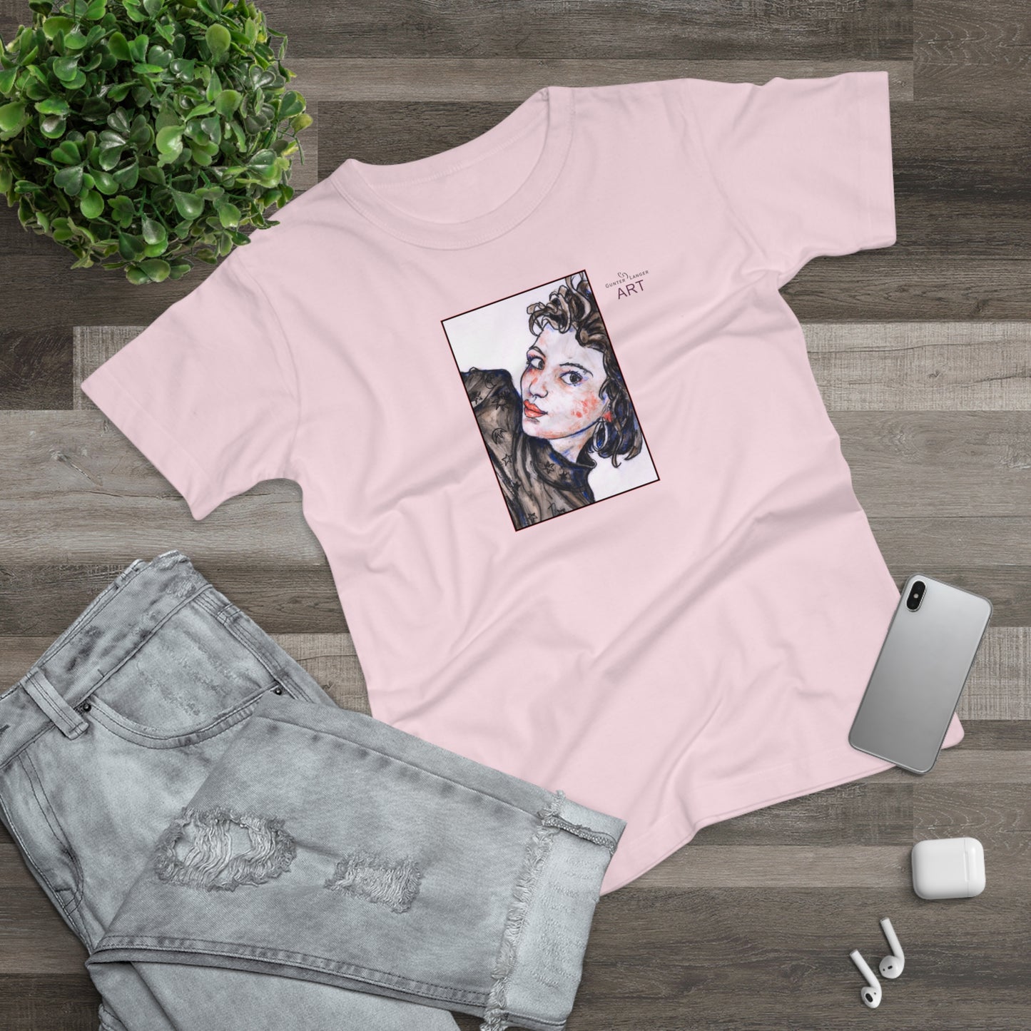 Single Jersey Women's T-shirt - hell - Motiv: Front Annette, H 20 cm & Rückseite Annette, H 35,56 cm