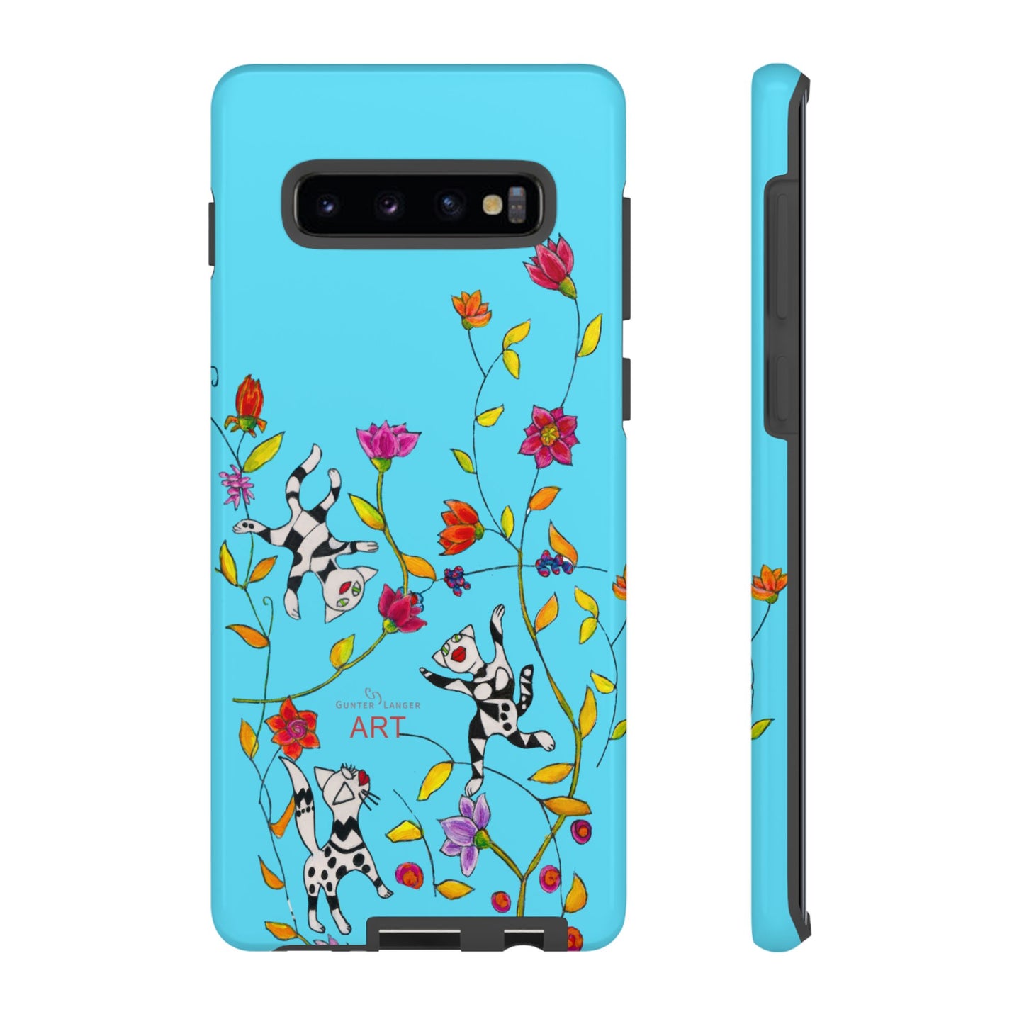 Tough Cases - Google Pixel - Samsung Galaxy - Motiv: Karierte Katzen, blau