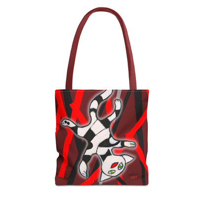 Tote Bag (AOP) - Motiv: Mikado Rot, mit Katze schwebt
