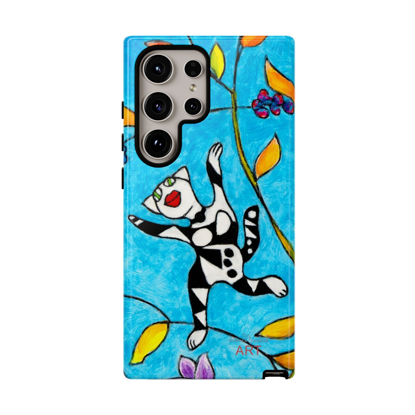 Tough Cases - Google Pixel - Samsung Galaxy - Motiv: Karierte Katze hüpft