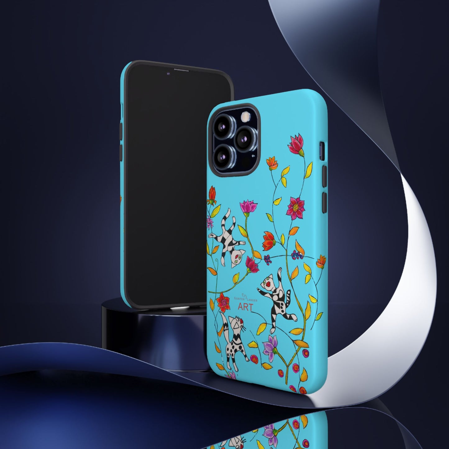 Tough Cases - iPhone - Motiv: Karierte Katzen, blau