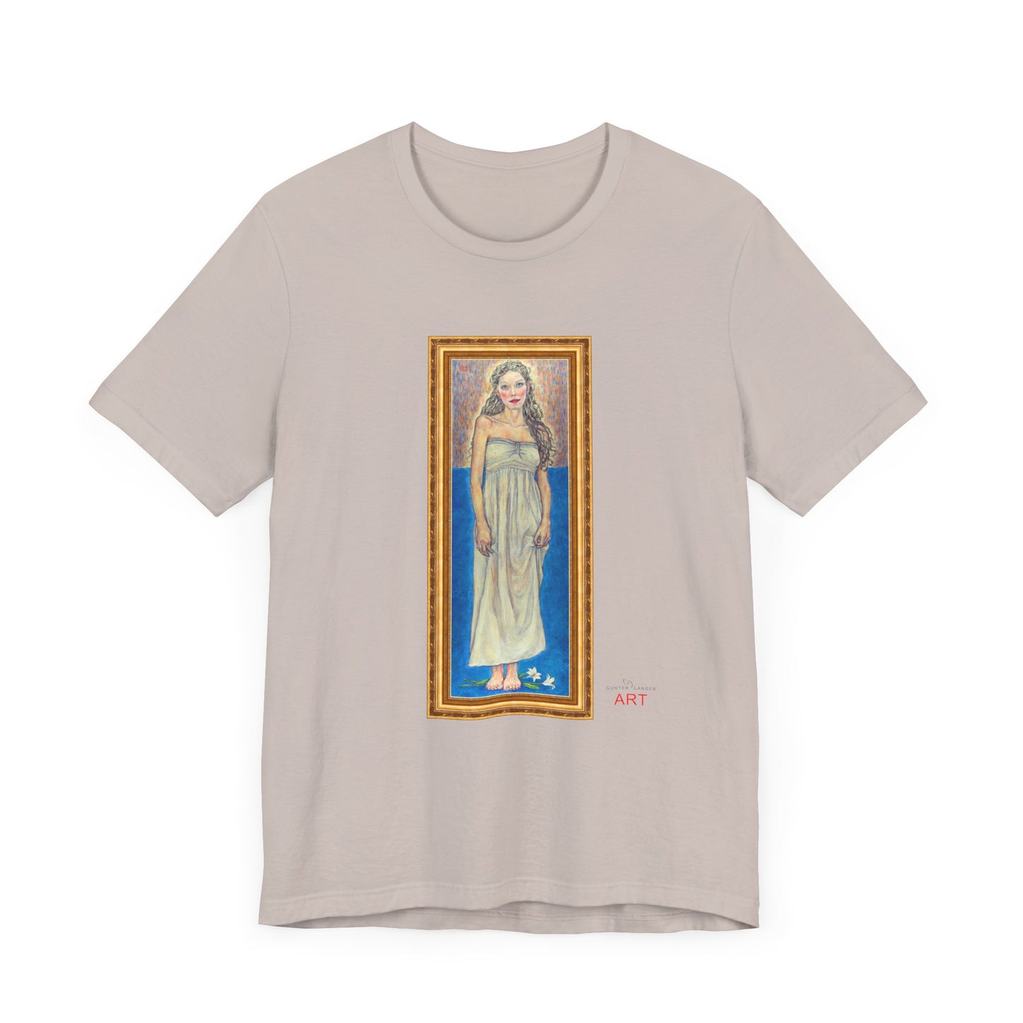 Unisex Jersey Short Sleeve Tee - Motiv: Front Marie, H 35,5 cm Goldrahmen