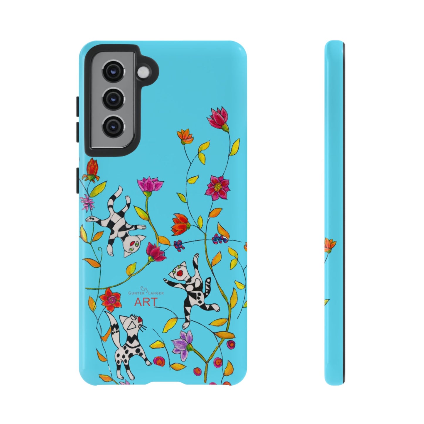 Tough Cases - Google Pixel - Samsung Galaxy - Motiv: Karierte Katzen, blau