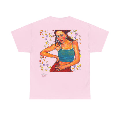 Unisex Heavy Cotton Tee - Motiv: Front, Lea, H 13cm & Rückseite, Lea A02, Ranken, 40 cm, Neck Label