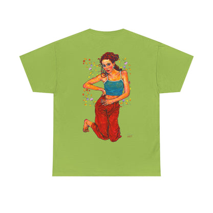 Unisex Heavy Cotton Tee - Motiv: Front, Lea, Ranken, H 13cm & Rückseite, Lea, Ranken, H 40,45 cm, Neck Label