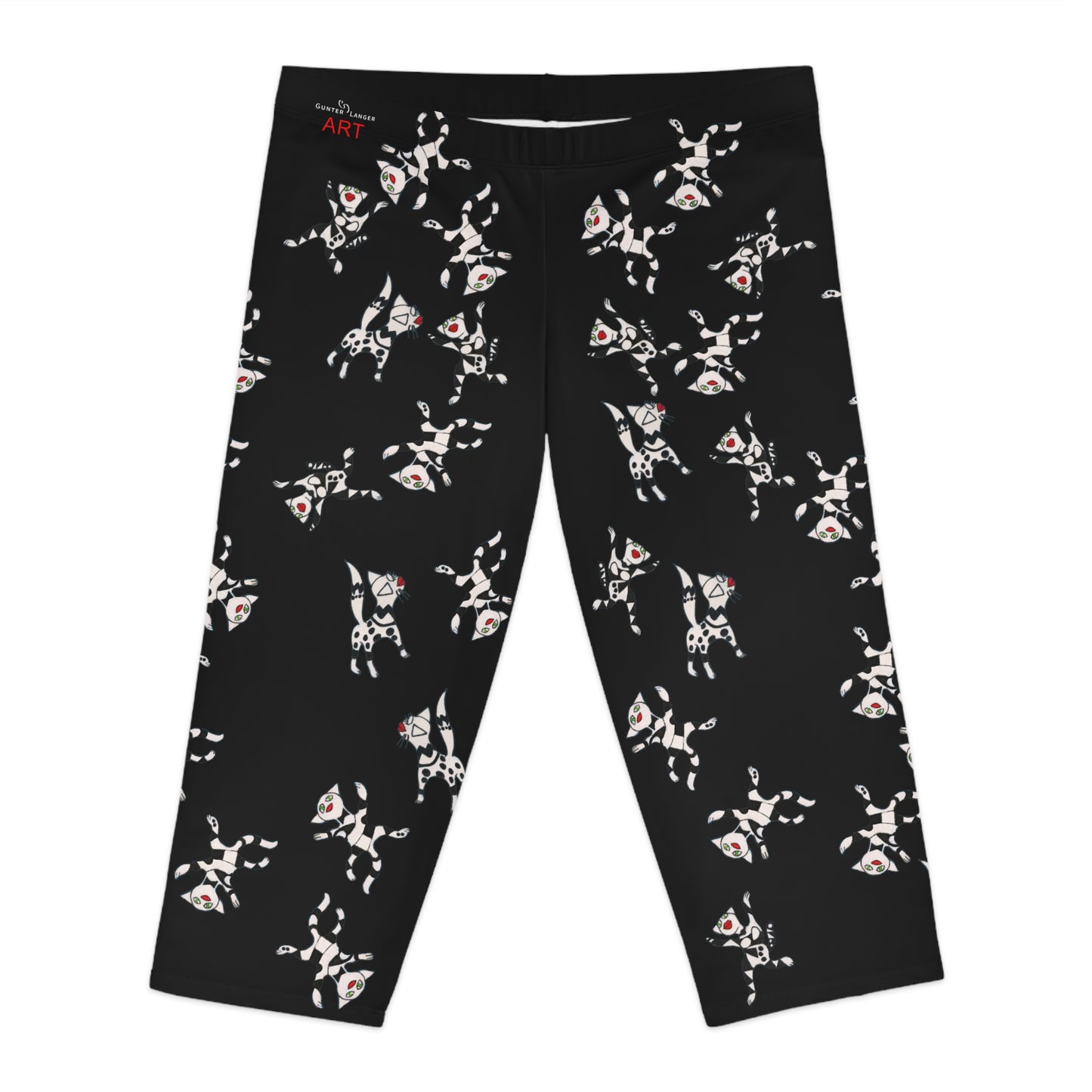 Women's Capri Leggings (AOP) -  Motiv viele Katzen T2 schwarz