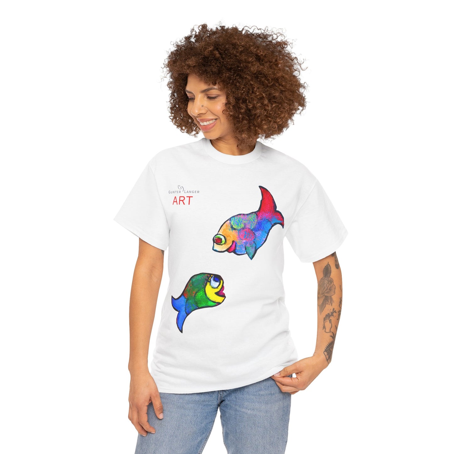 Unisex Heavy Cotton Tee - Motiv: Front Zwei Fische zueinander