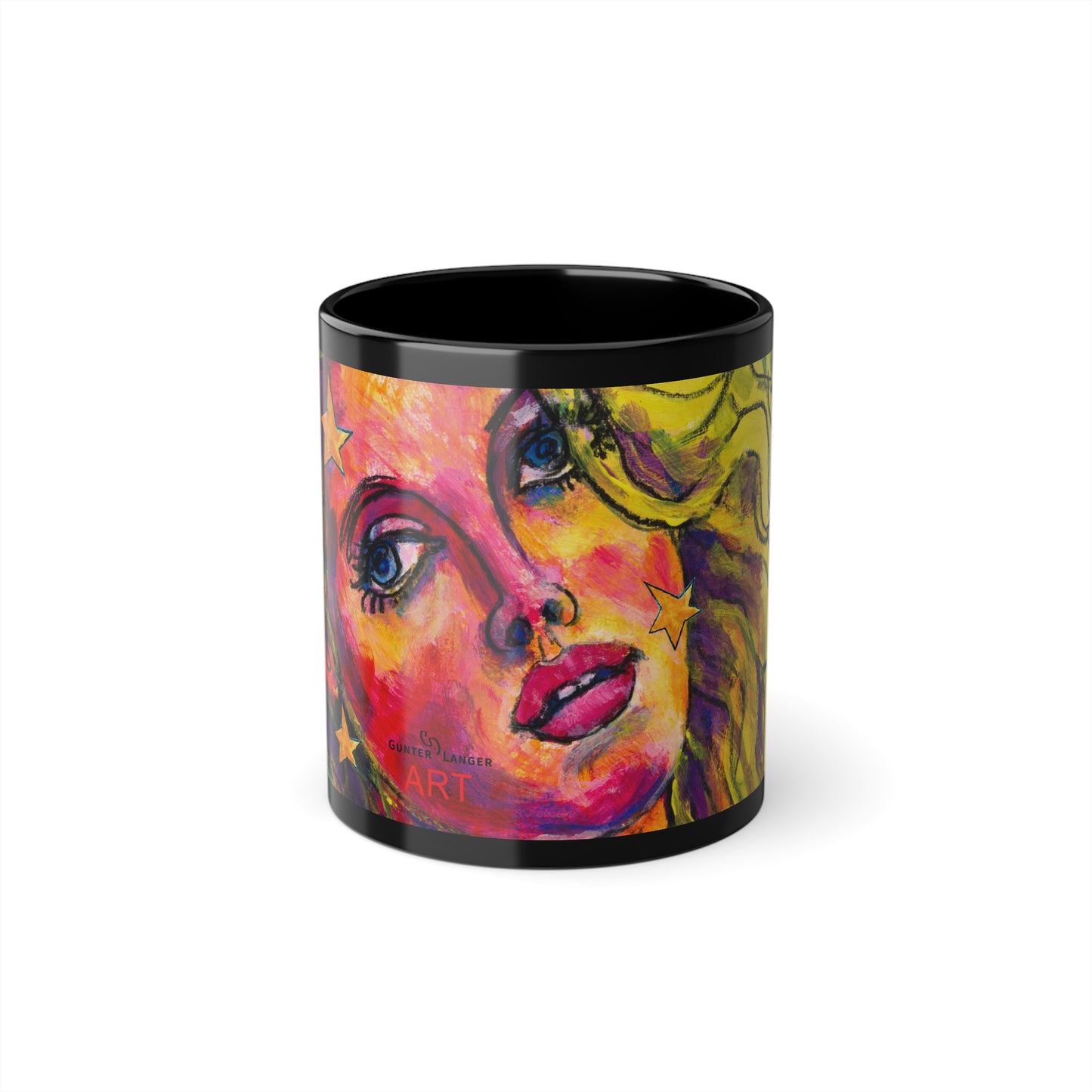 Black Coffee Cup, 11oz - Motiv: Mascha, Ausschnitt, Sterne