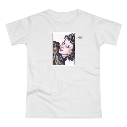 Single Jersey Women's T-shirt - hell - Motiv: Front Annette, H 20 cm & Rückseite Annette, H 35,56 cm