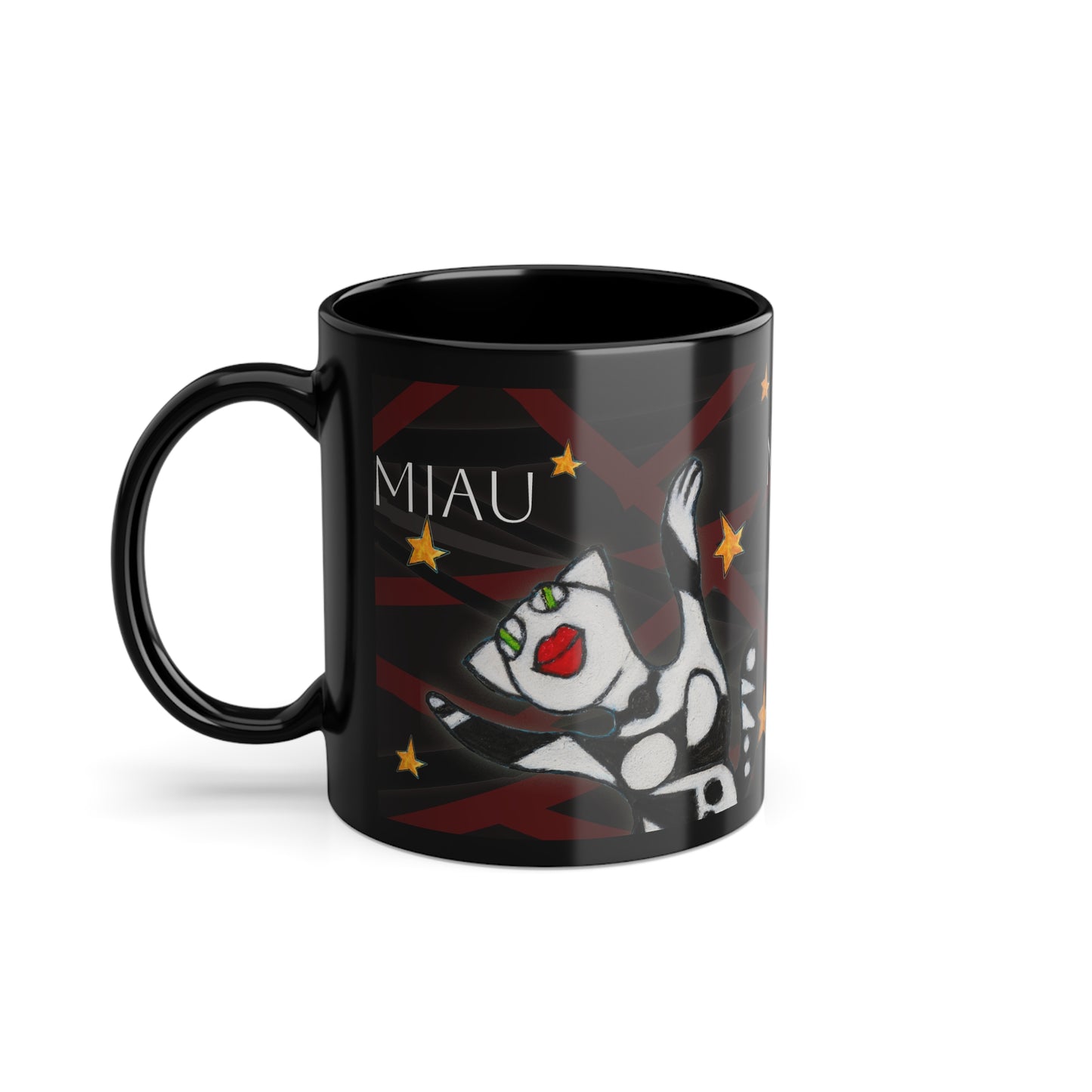 Black Coffee Cup, 11oz - Motiv: Miau 1S & Mikado Schwarz 2