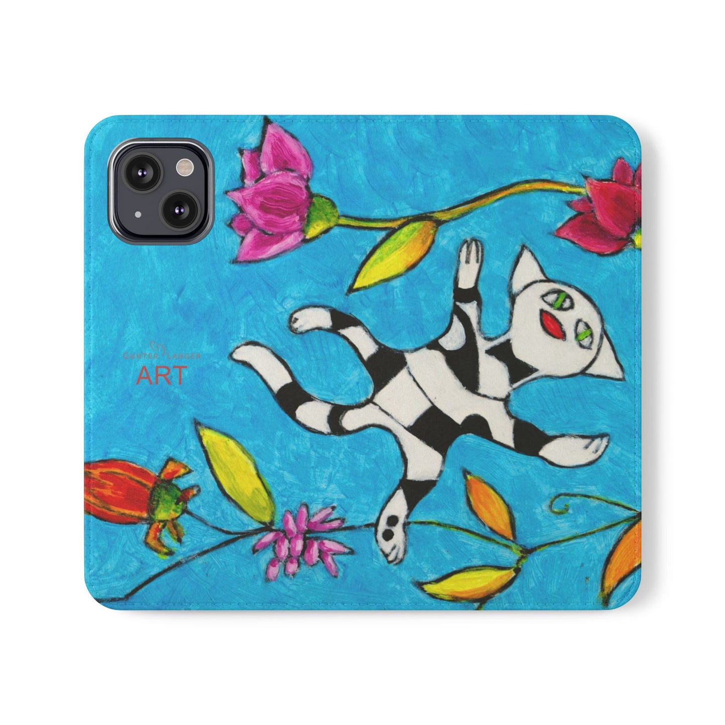 Flip Cases - Motiv: Gescheckte Katze schwebt