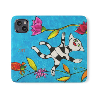 Flip Cases - Motiv: Gescheckte Katze schwebt