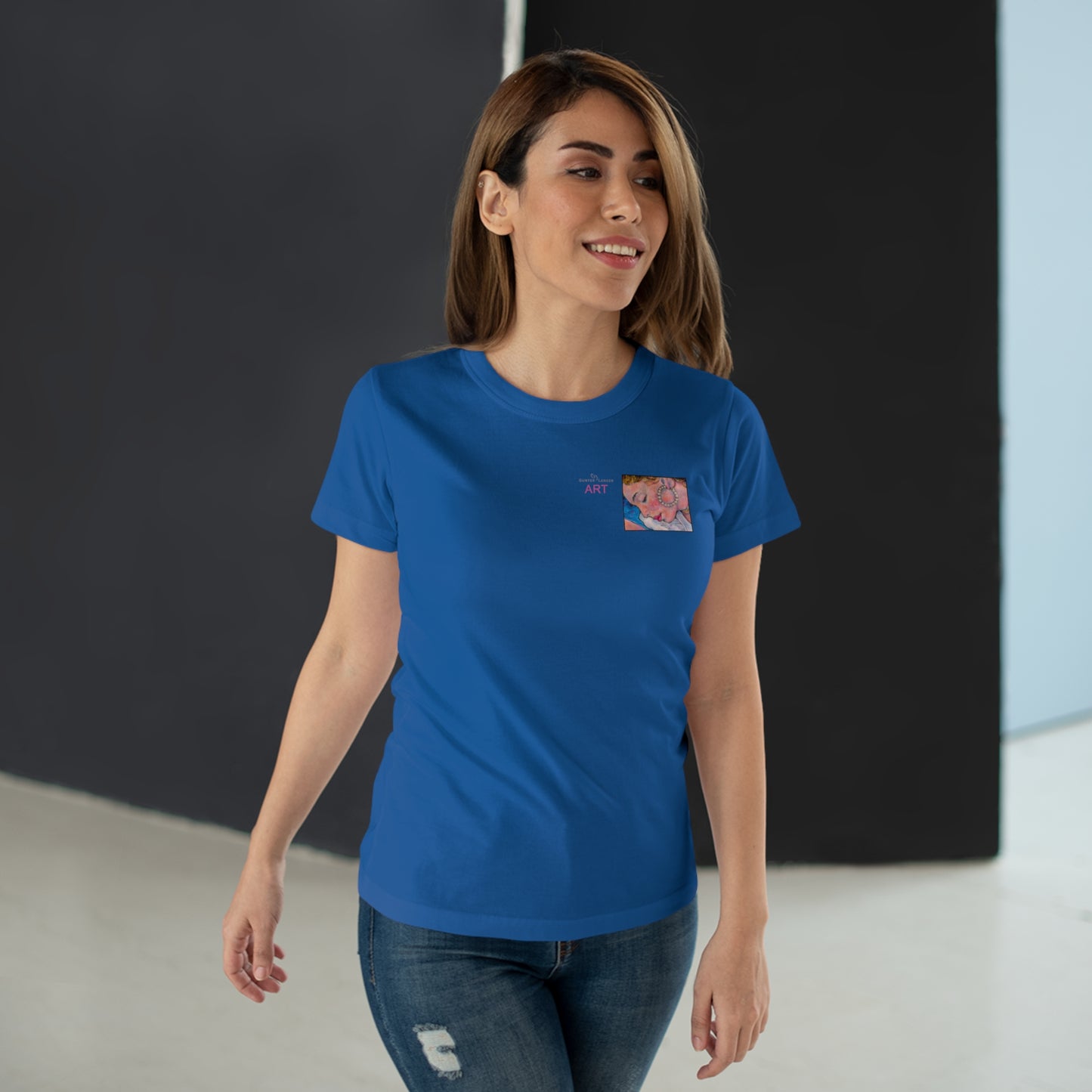 Single Jersey Women's T-shirt- dunkel - Motiv: Alva, Ausschnitt, H 6,5 cm