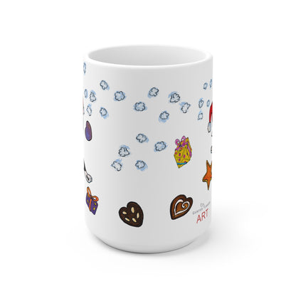 Ceramic Mug (EU) - Motiv:  Weihnachtskatze 3, Schneeflocken