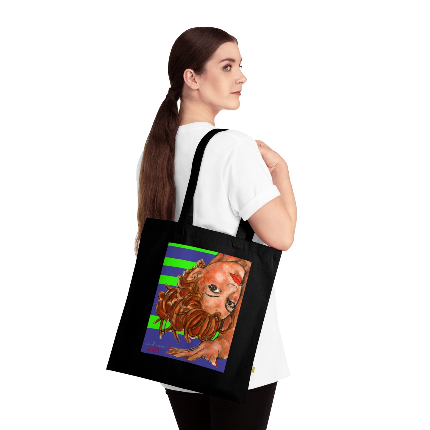 Organic Cotton Tote Bag - Motiv: Sylvia (violett),  einseitig bedruckt, H 30 cm
