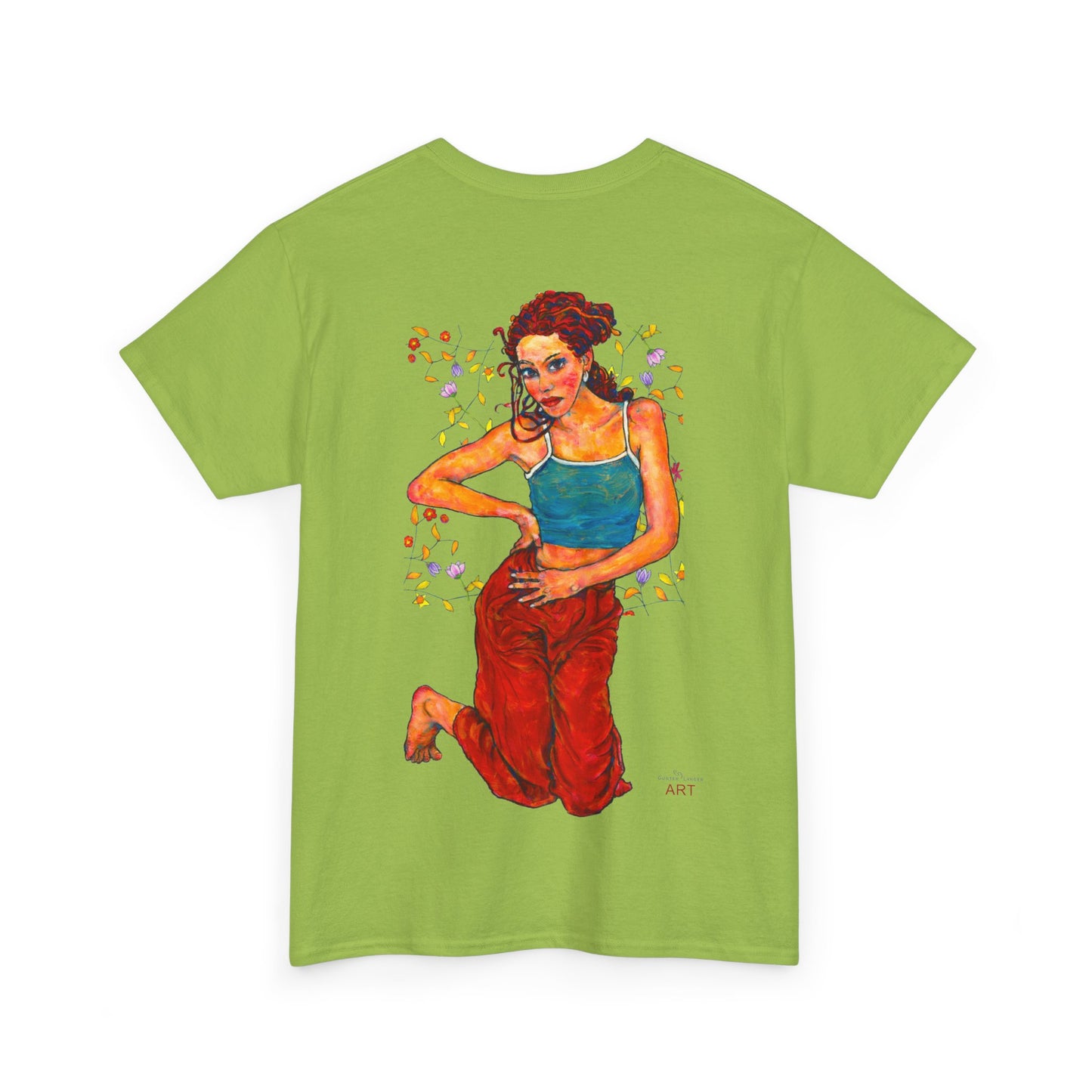 Unisex Heavy Cotton Tee - Motiv: Front, Lea, Ranken, H 13cm & Rückseite, Lea, Ranken, H 40,45 cm, Neck Label