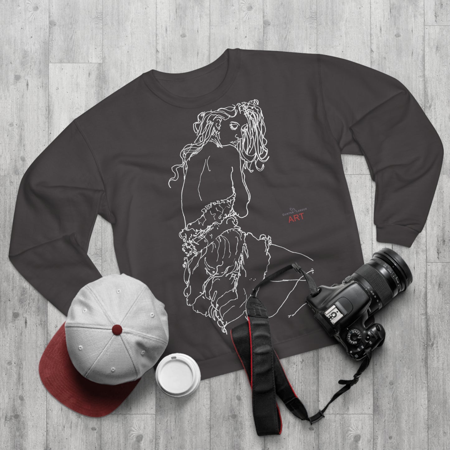 Unisex Crew Neck Sweatshirt (EU) - Motiv: Front Giselle, H 49 cm & Rückseite Giselle,  H 49 cm (weiß)