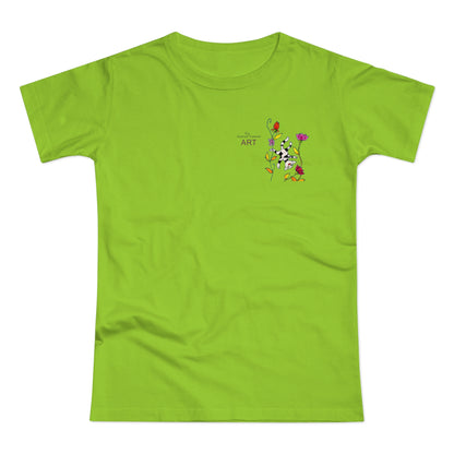 Single Jersey Women's T-shirt - hell - Motiv: Katze schwebt und Ranken, Vorderseite H 11 cm & Rückseite H 21,85 cm