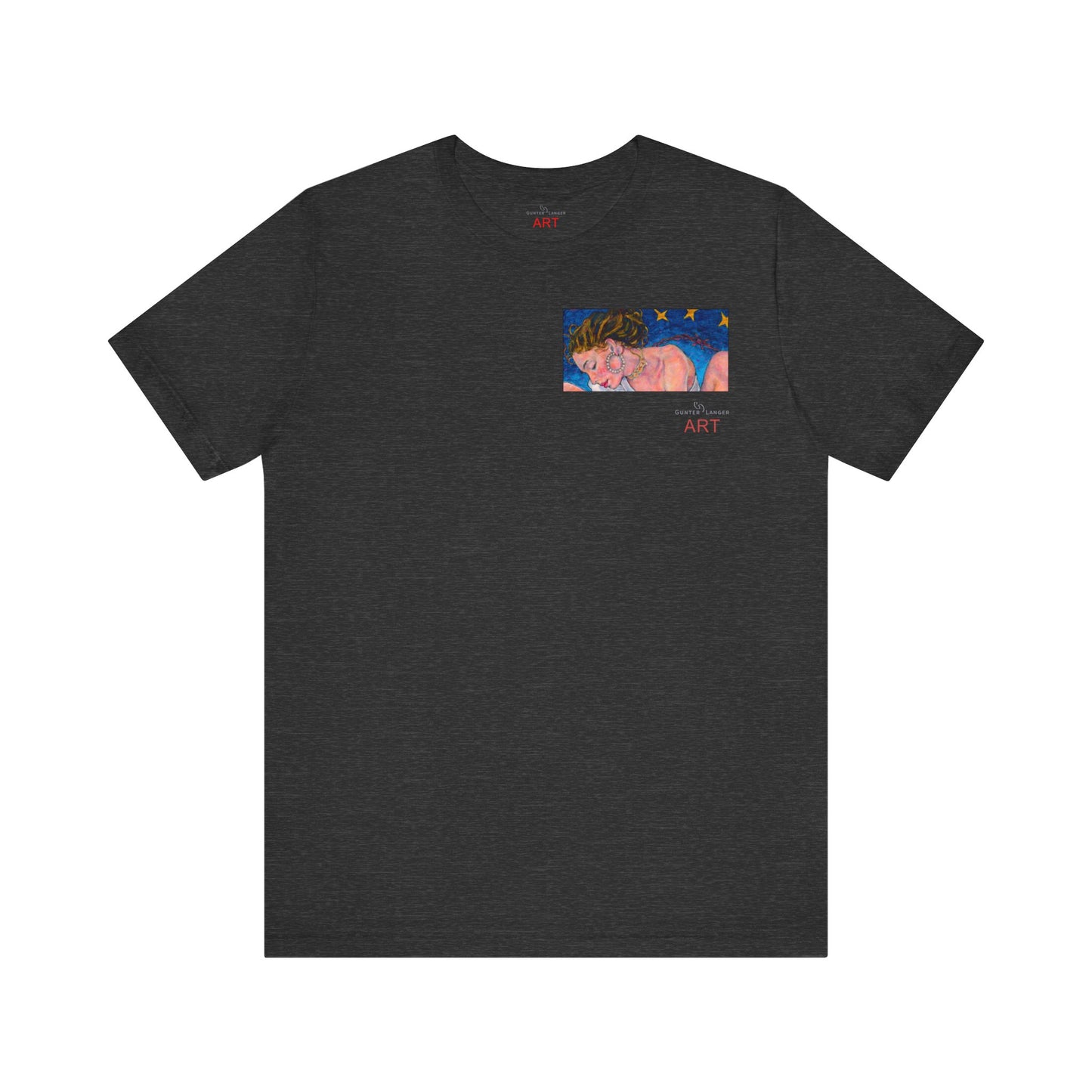 Unisex Jersey Short Sleeve Tee - Motiv: Front Alva (Ausschnitt H 7,8 cm) & Rückseite Alva, H 41 cm, Neck Label