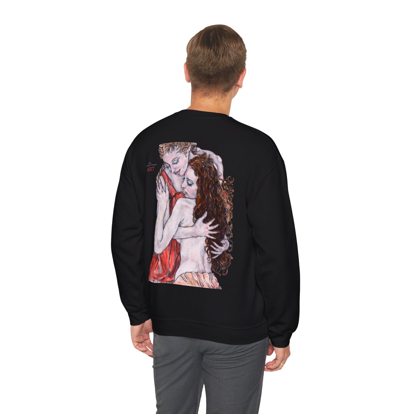 Unisex Heavy Blend™ Crewneck Sweatshirt - Motiv: Front Bei dir (Ausschnitt) & Rückseite Bei dir H 43 cm