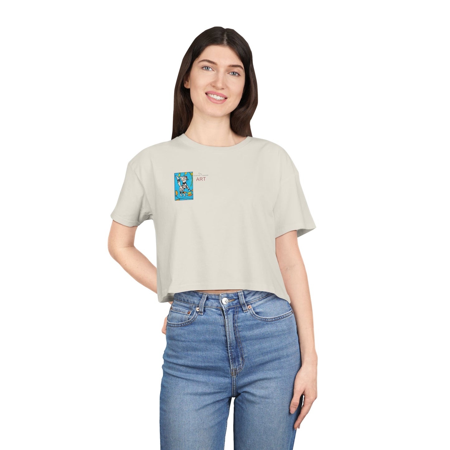 Women's Crop Tee - Motiv: Front Katze steht, H 5,2 cm