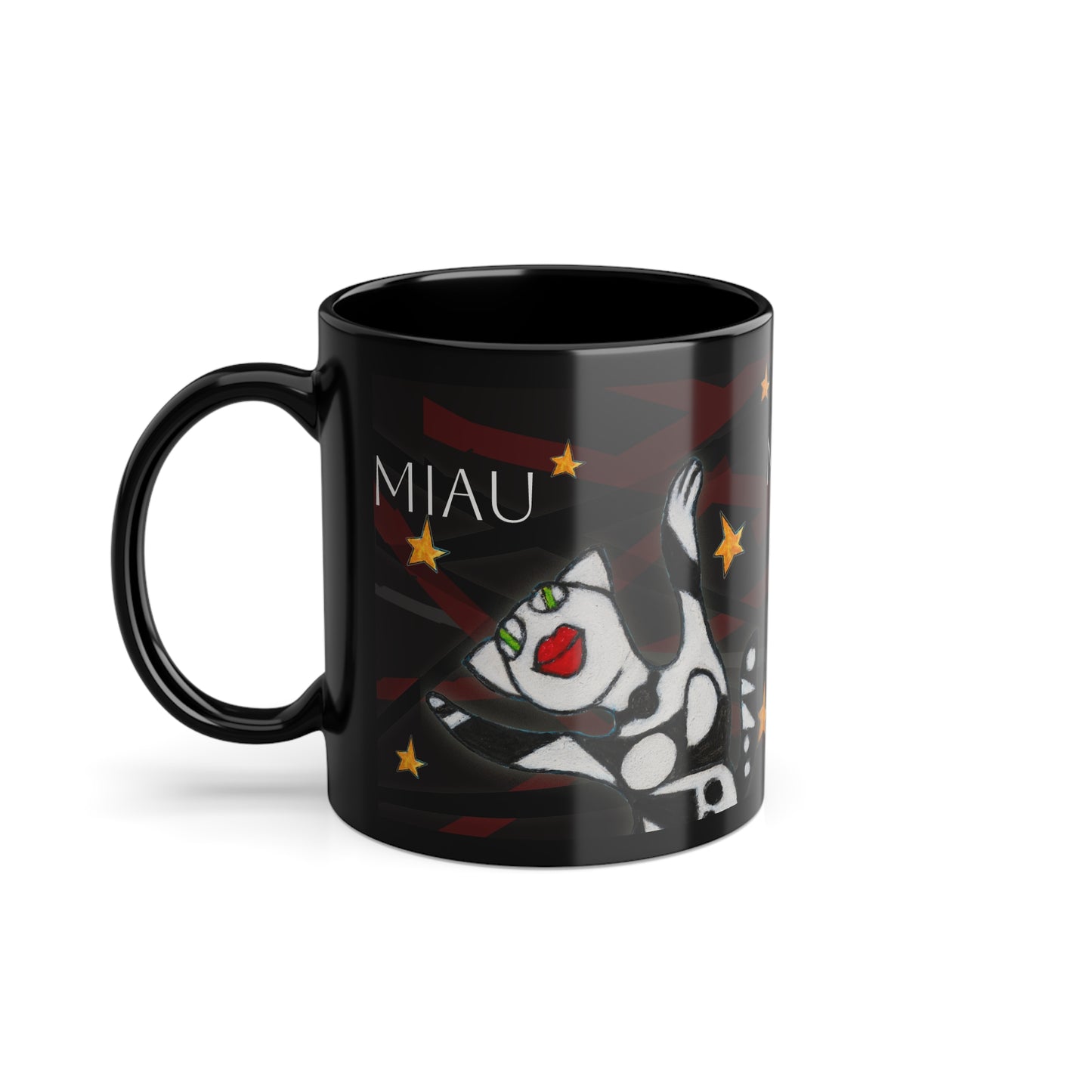 Black Coffee Cup, 11oz - Motiv: Miau 1S & Mikado Schwarz 3.2