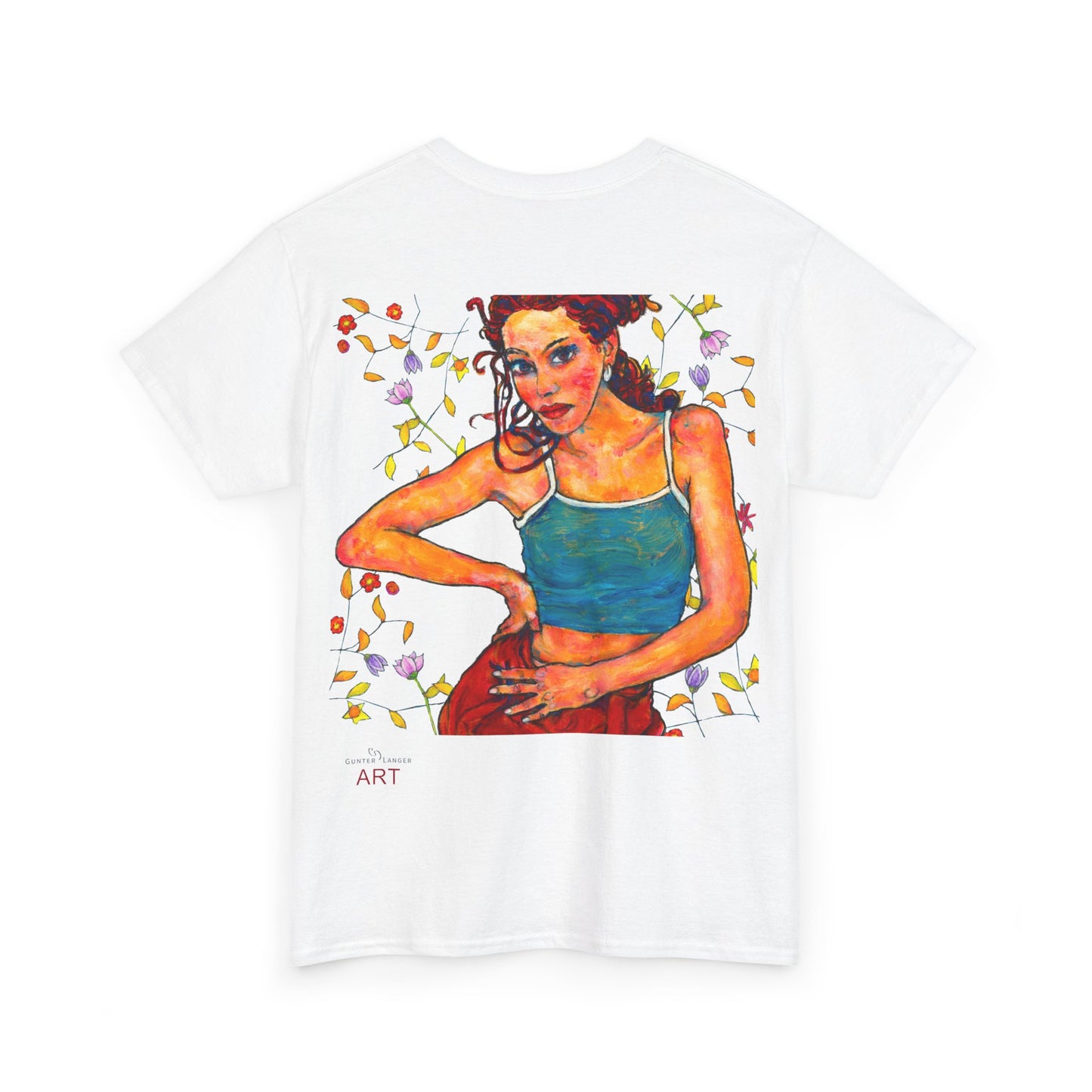 Unisex Heavy Cotton Tee - Motiv: Front, Lea, H 13cm & Rückseite, Lea A02, Ranken, 40 cm, Neck Label