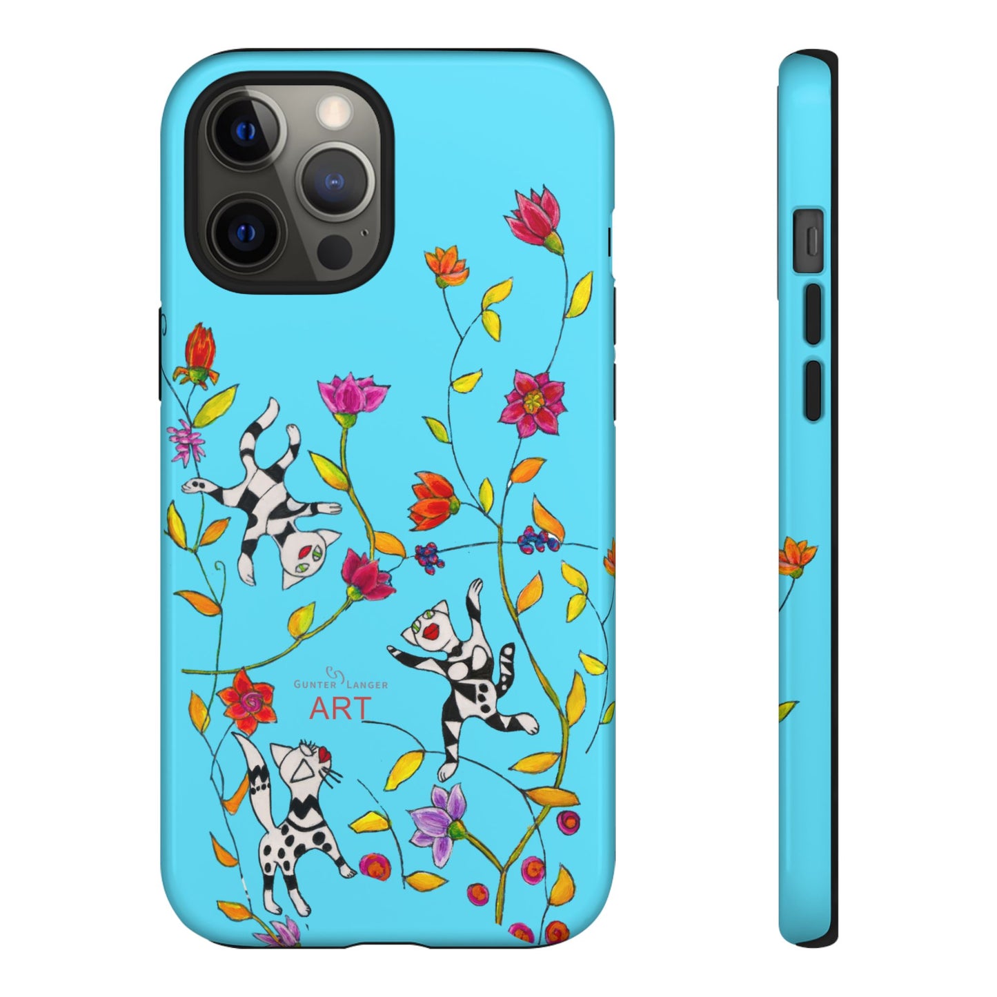Tough Cases - iPhone - Motiv: Karierte Katzen, blau