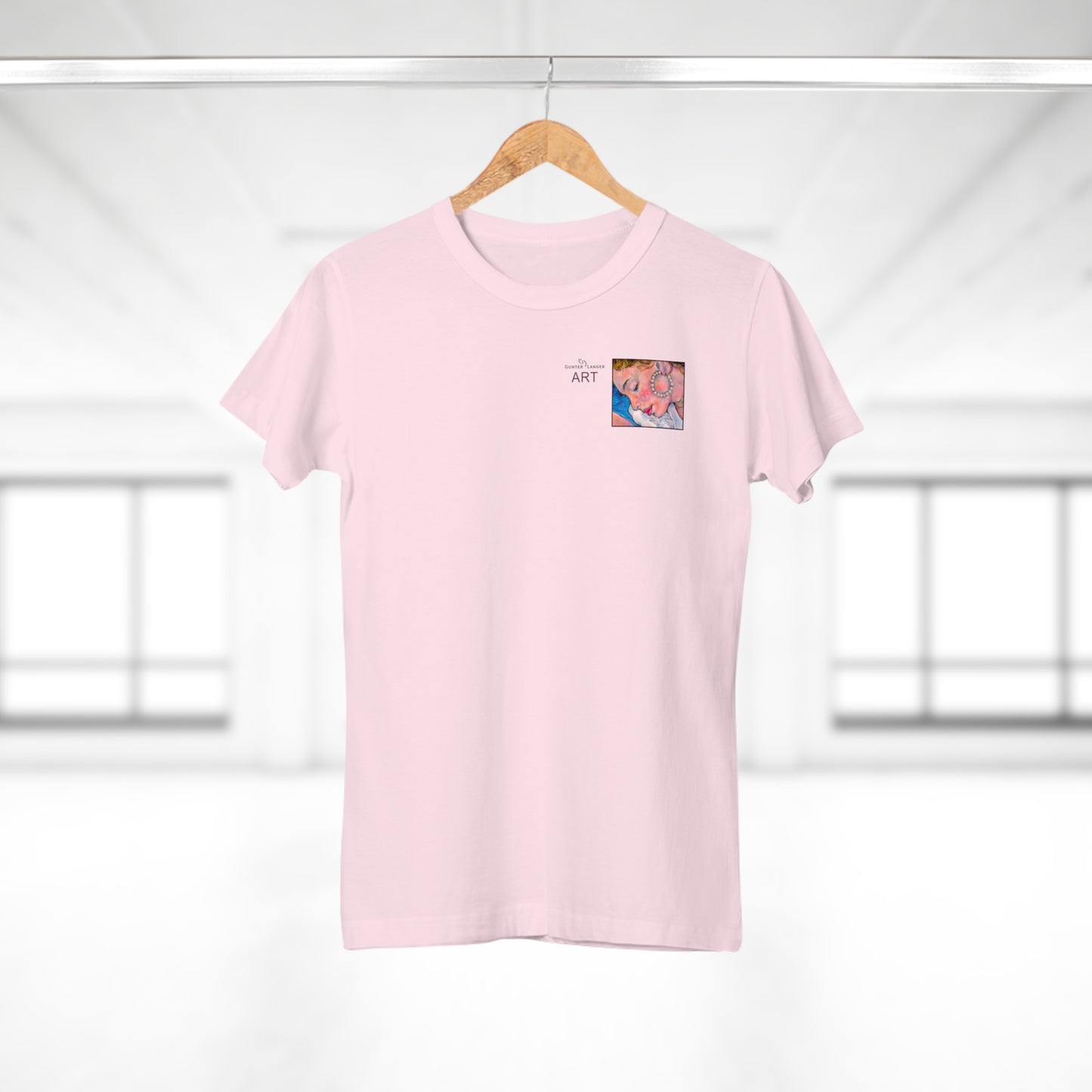 Single Jersey Women's T-shirt - hell - Motiv: Alva, Ausschnitt, H 6,5 cm