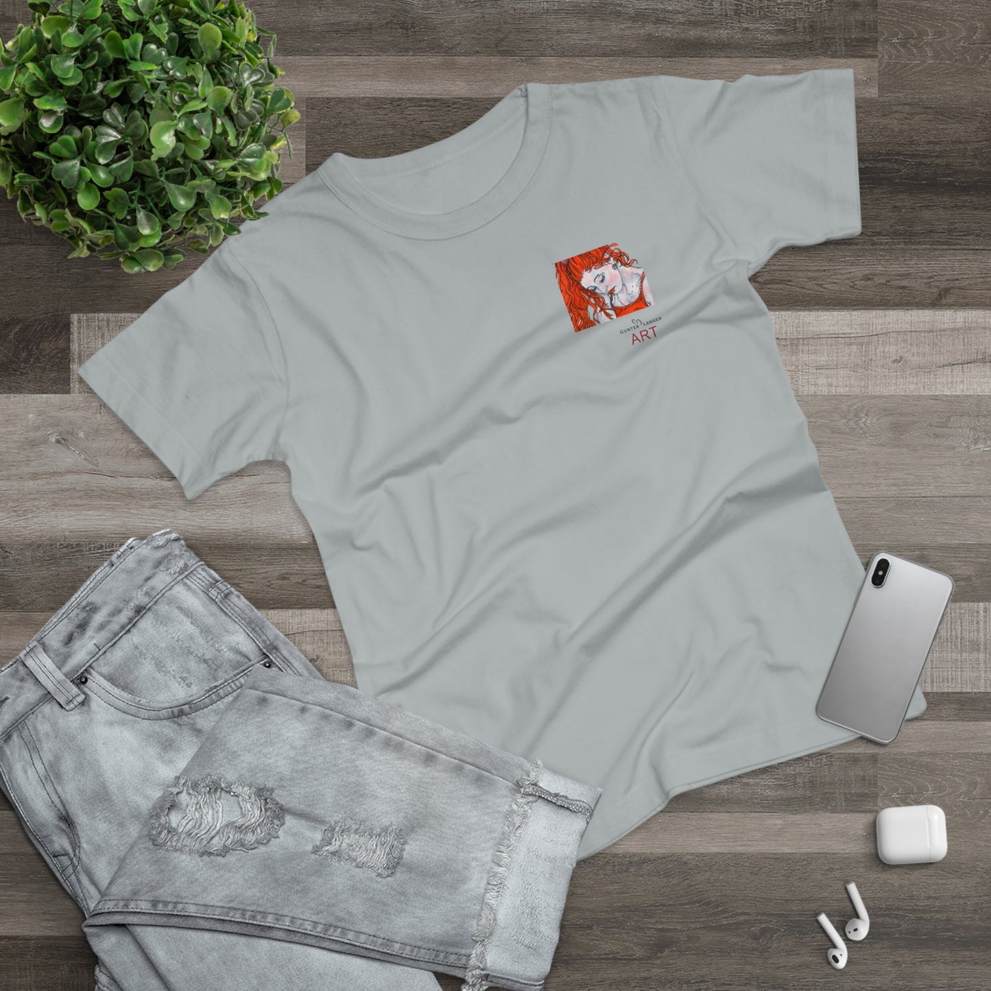 Single Jersey Women's T-shirt - hell - Motiv:  Front Julia, Ausschnitt 6,7 cm & Rückseite Julia, H 37 cm