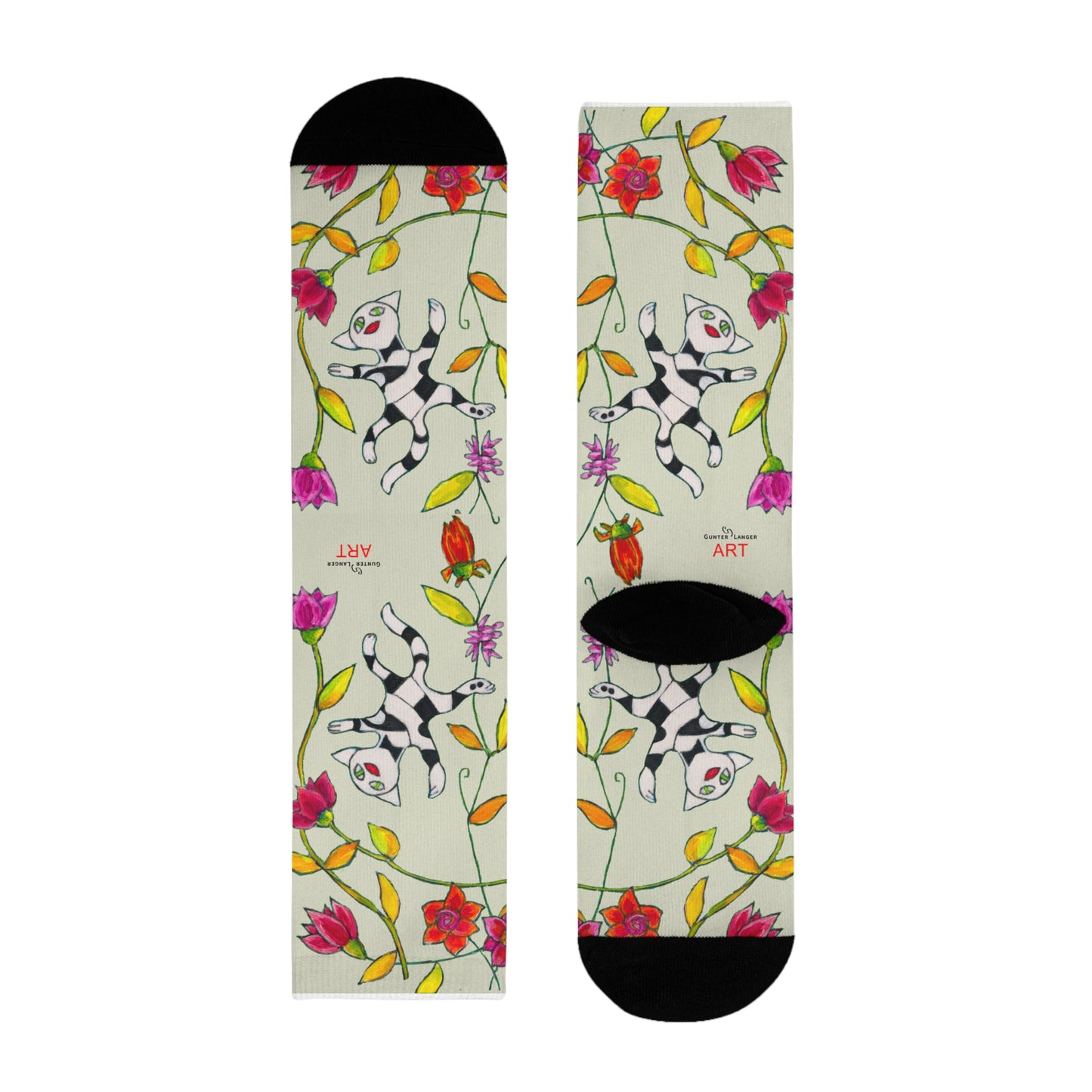Sublimation Crew Socks (EU) - Motiv: Katze fliegt durch Ranken M