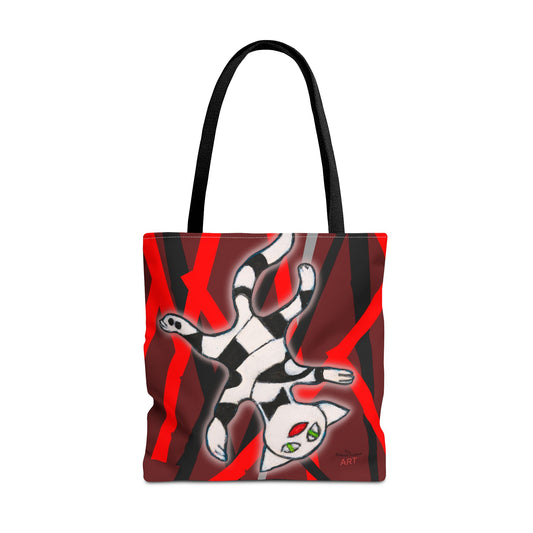 Tote Bag (AOP) - Motiv: Mikado Rot, mit Katze schwebt