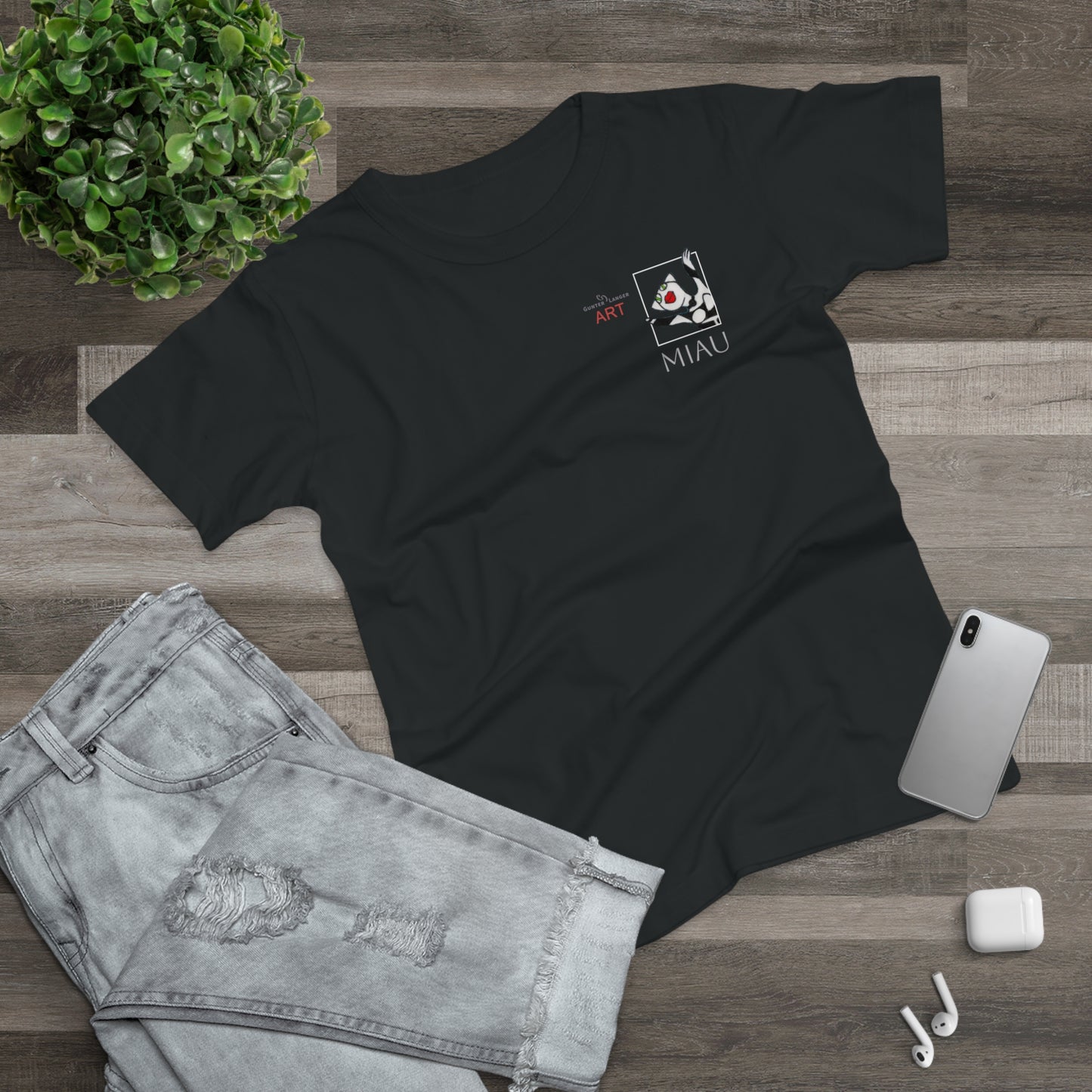 Copy of Single Jersey Women's T-shirt - dunkel - Motiv: Miau, Weiß, H 7 cm