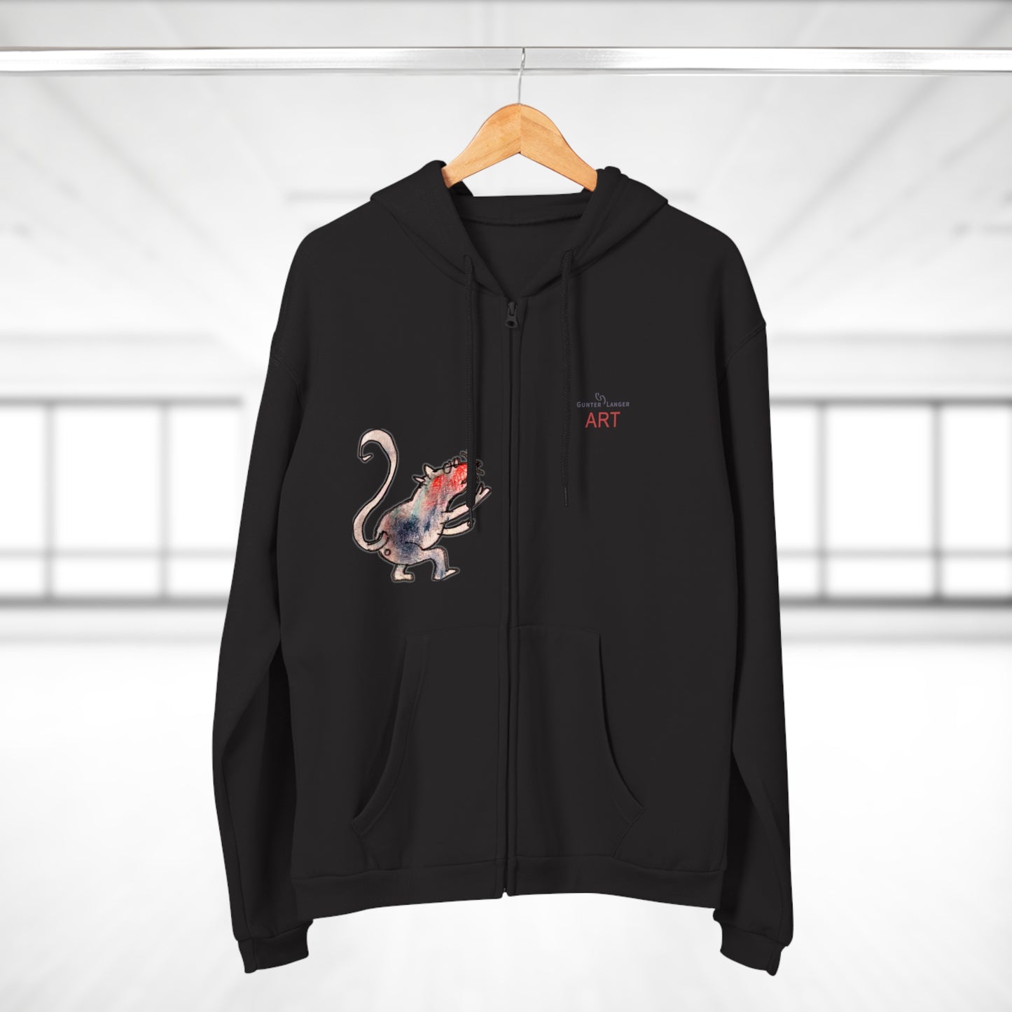 Unisex Hooded Zip Sweatshirt - Motiv: Front Ratte (Klein) & Rückseite Frechdax