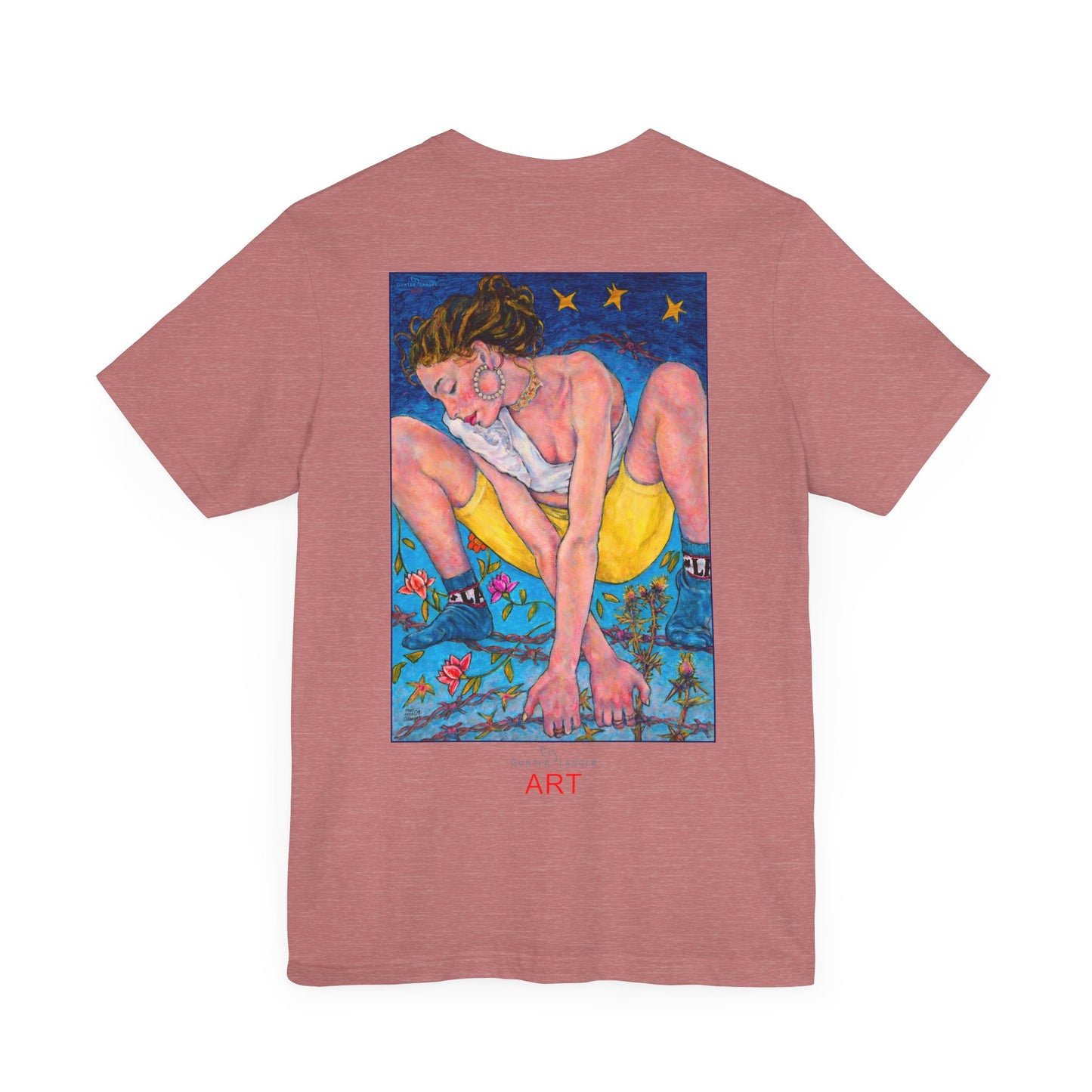 Unisex Jersey Short Sleeve Tee - Motiv: Front Alva (Ausschnitt H 7,8 cm) & Rückseite Alva, H 41 cm, Neck Label