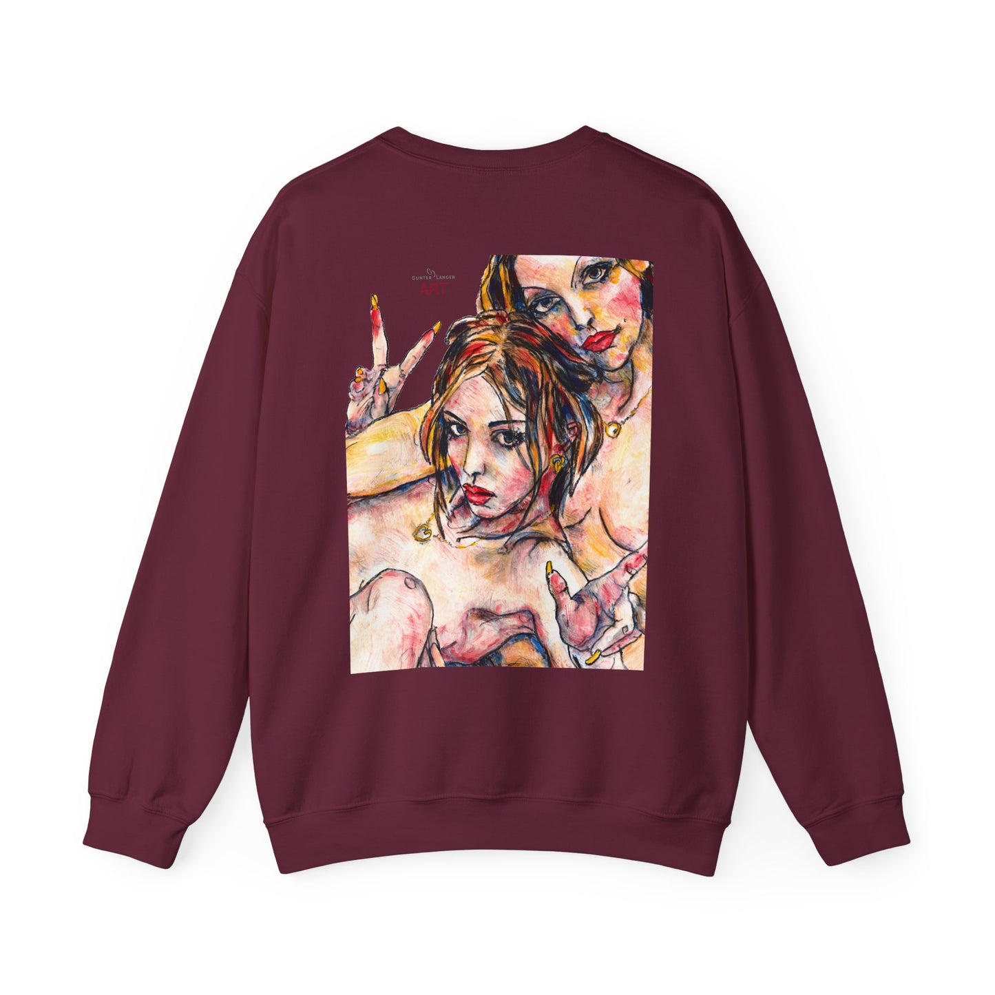 Unisex Heavy Blend™ Crewneck Sweatshirt - Motiv: Front Camilla (H 11,4 cm) & Rückseite Camilla / Leni, H 41 cm